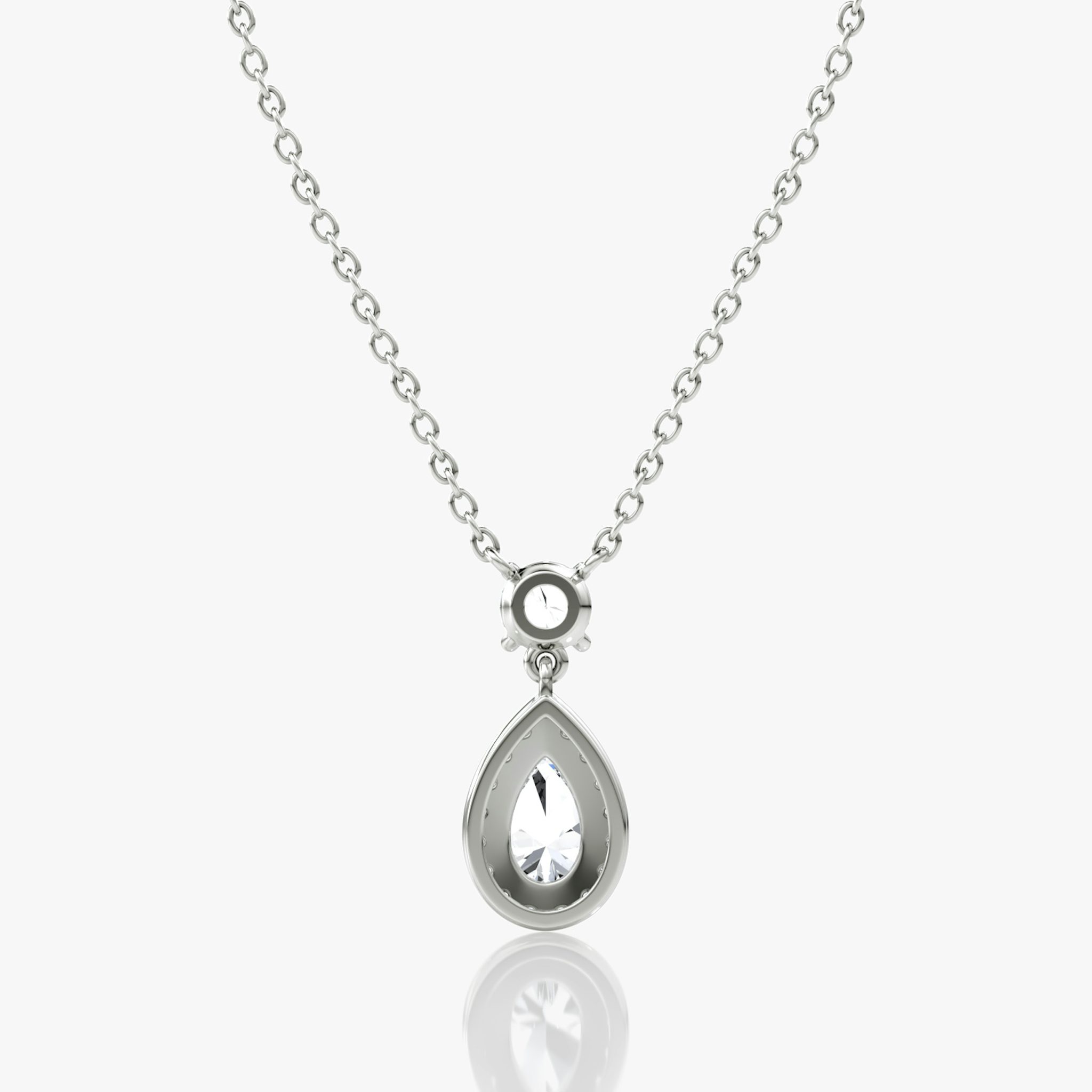 Signature Pear Drop Halo Necklace | Round Brilliant | 14k | White Gold | chainLength: 16-18