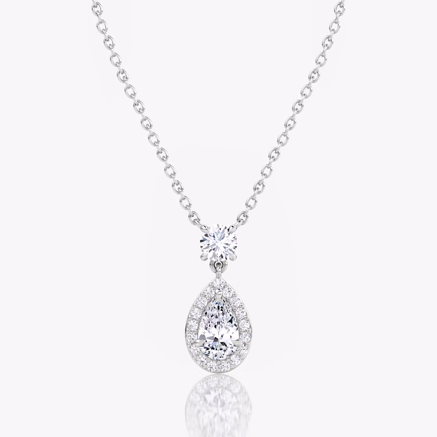 Signature Pear Drop Halo Necklace Round Brilliant | White Gold