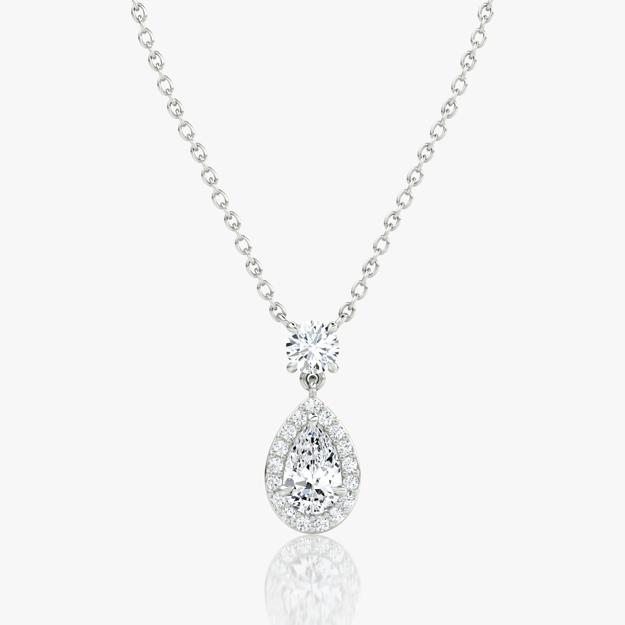 Signature Pear Drop Halo Necklace | Round Brilliant | 14k | White Gold | chainLength: 16-18
