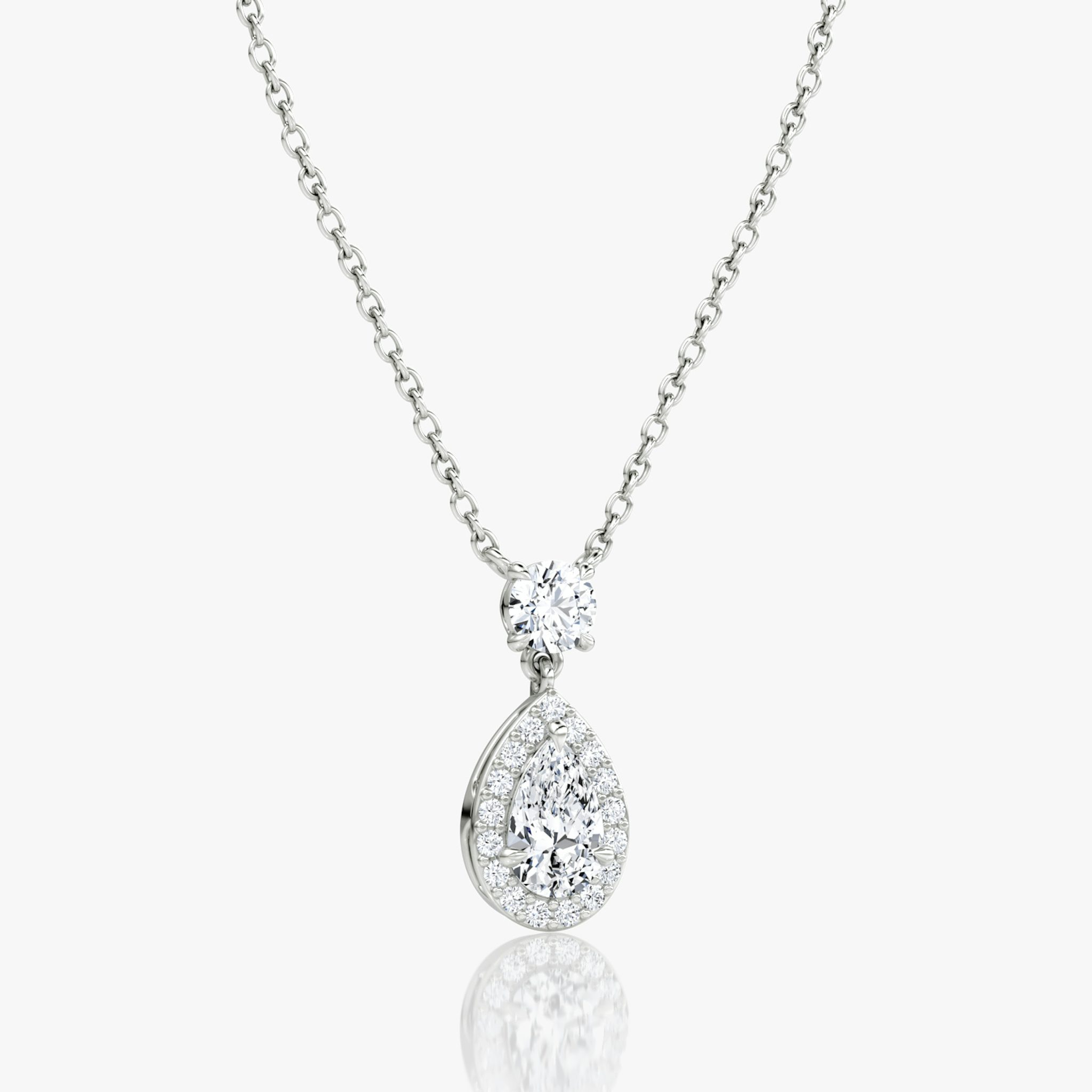 Signature Pear Drop Halo Necklace | Round Brilliant | 14k | White Gold | chainLength: 16-18