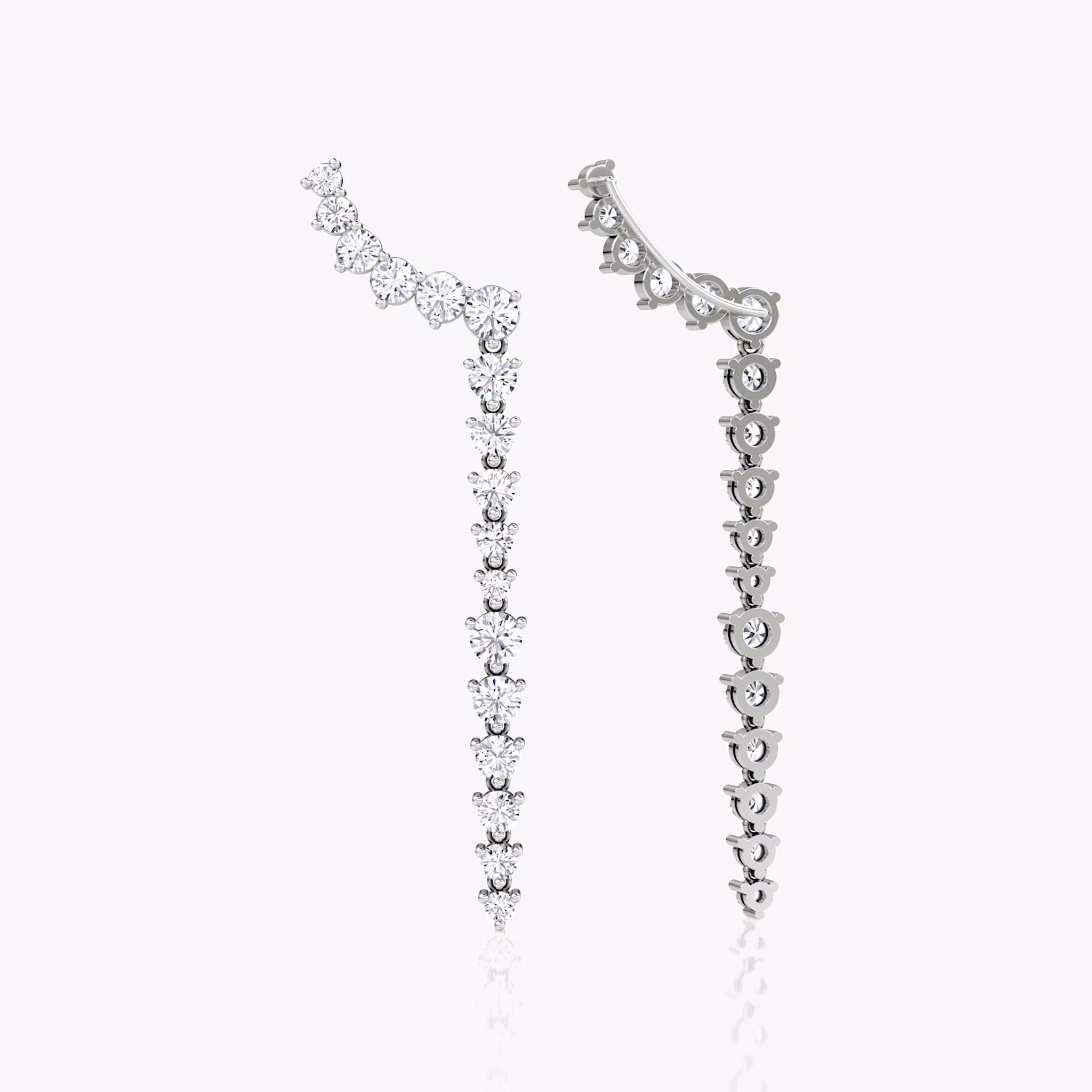 Dramatic Drop Ear Climbers | Round Brilliant | 14k | White Gold