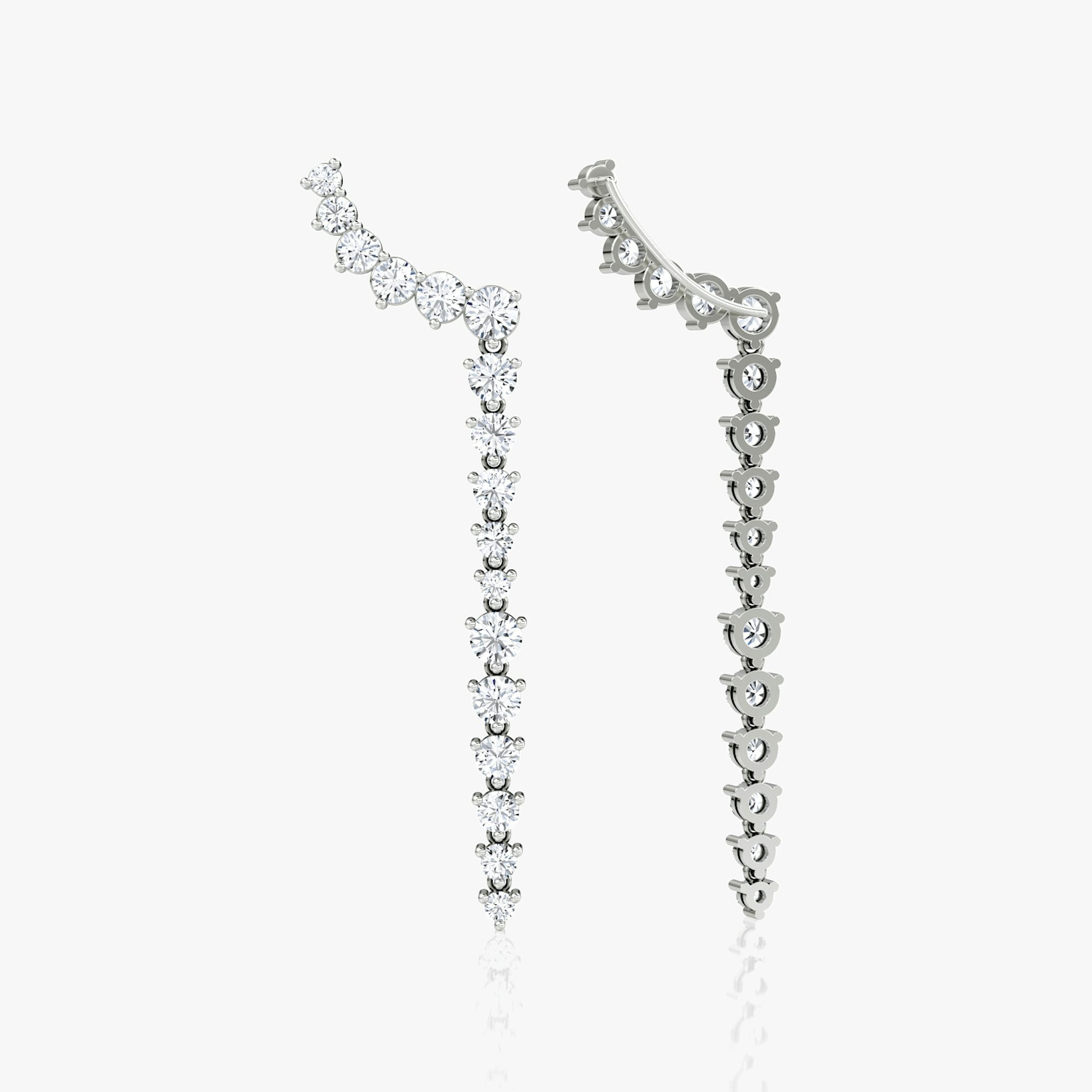 Dramatic Drop Ear Climbers | Round Brilliant | 14k | White Gold