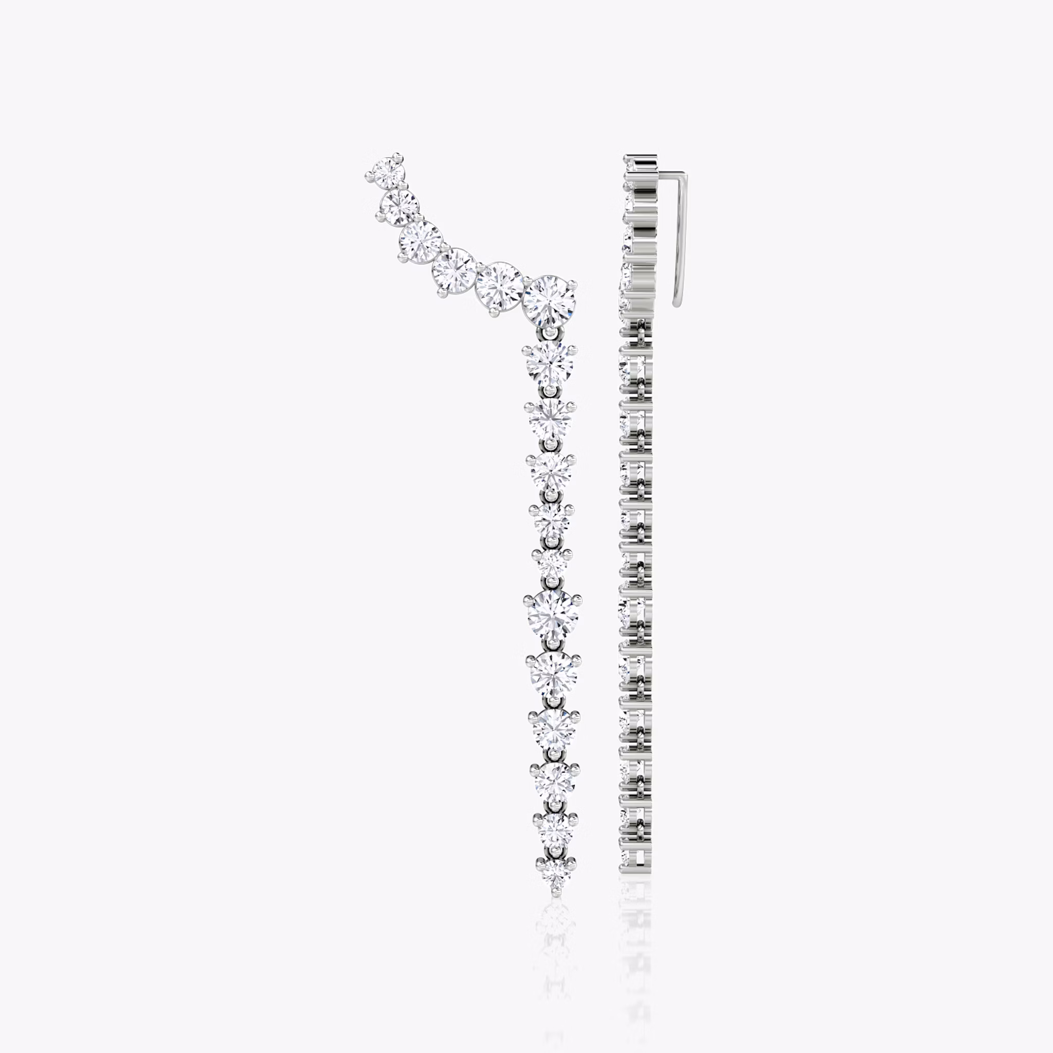 Dramatic Drop Ear Climbers | Round Brilliant | 14k | White Gold