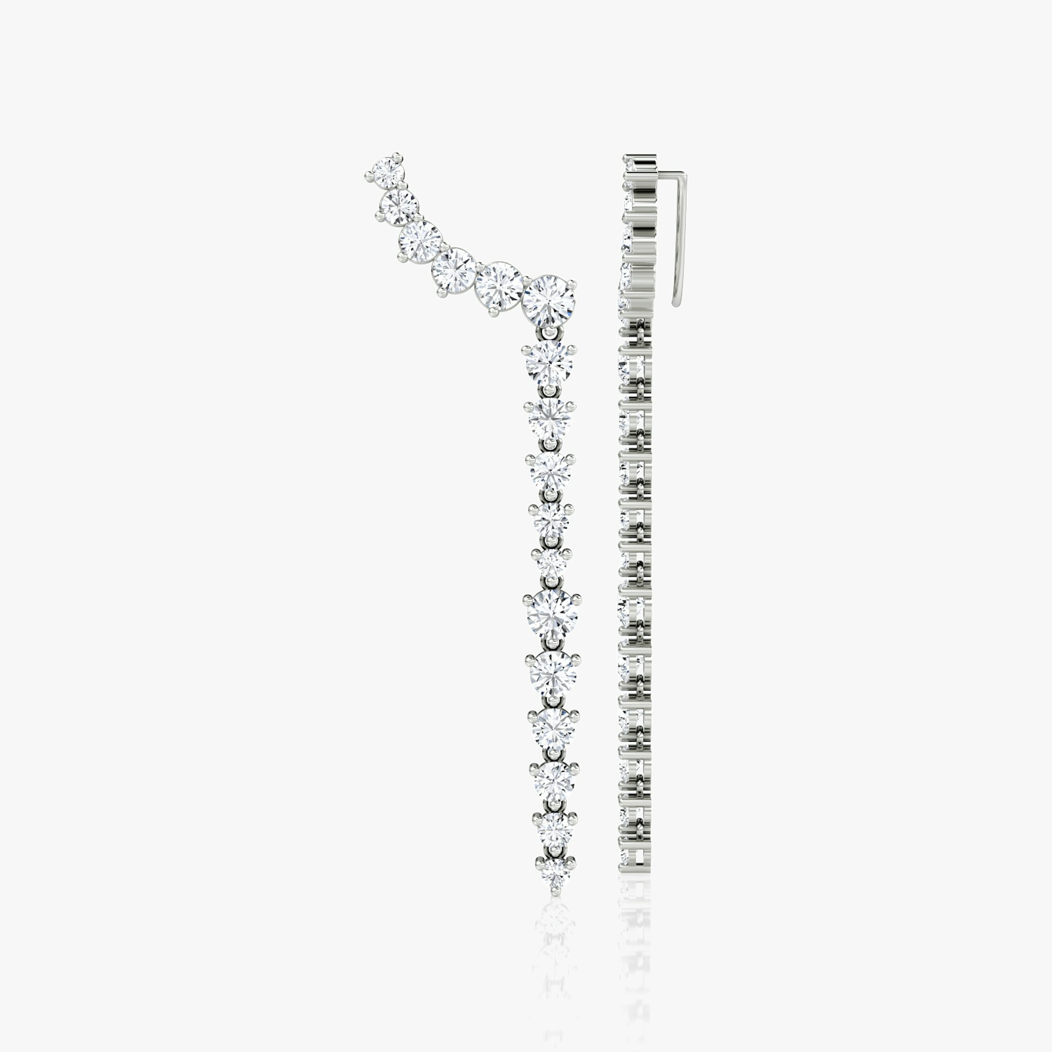 Dramatic Drop Ear Climbers | Round Brilliant | 14k | White Gold