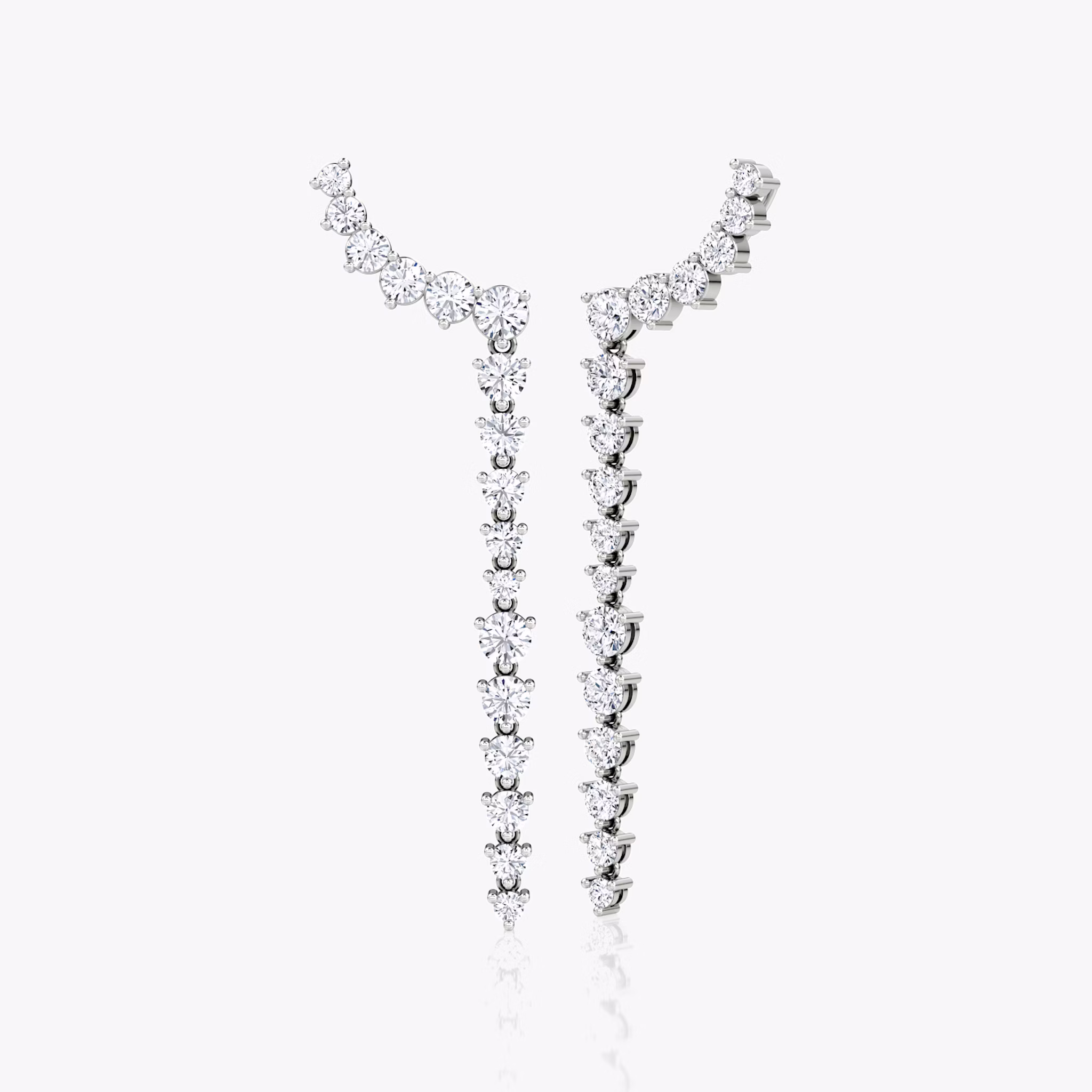 Dramatic Drop Ear Climbers | Round Brilliant | 14k | White Gold