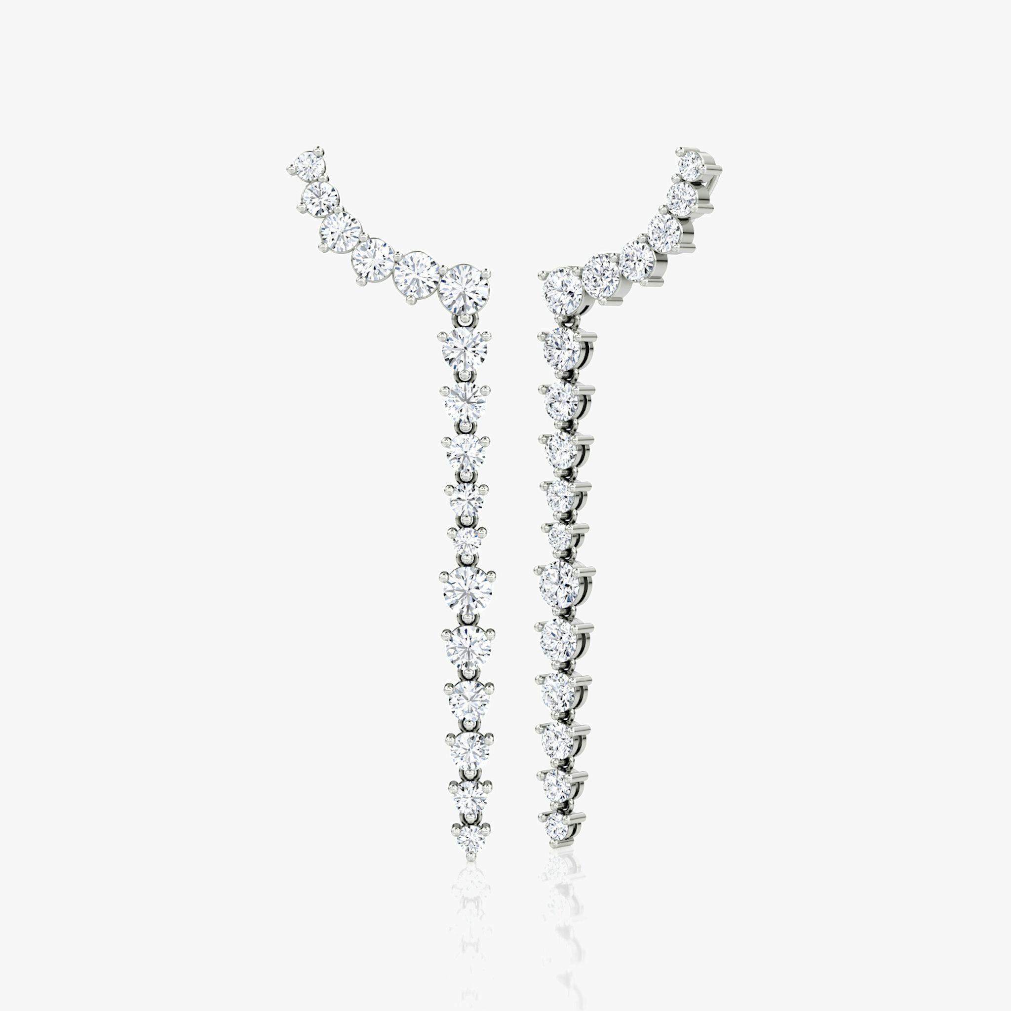 Dramatic Drop Ear Climbers | Round Brilliant | 14k | White Gold