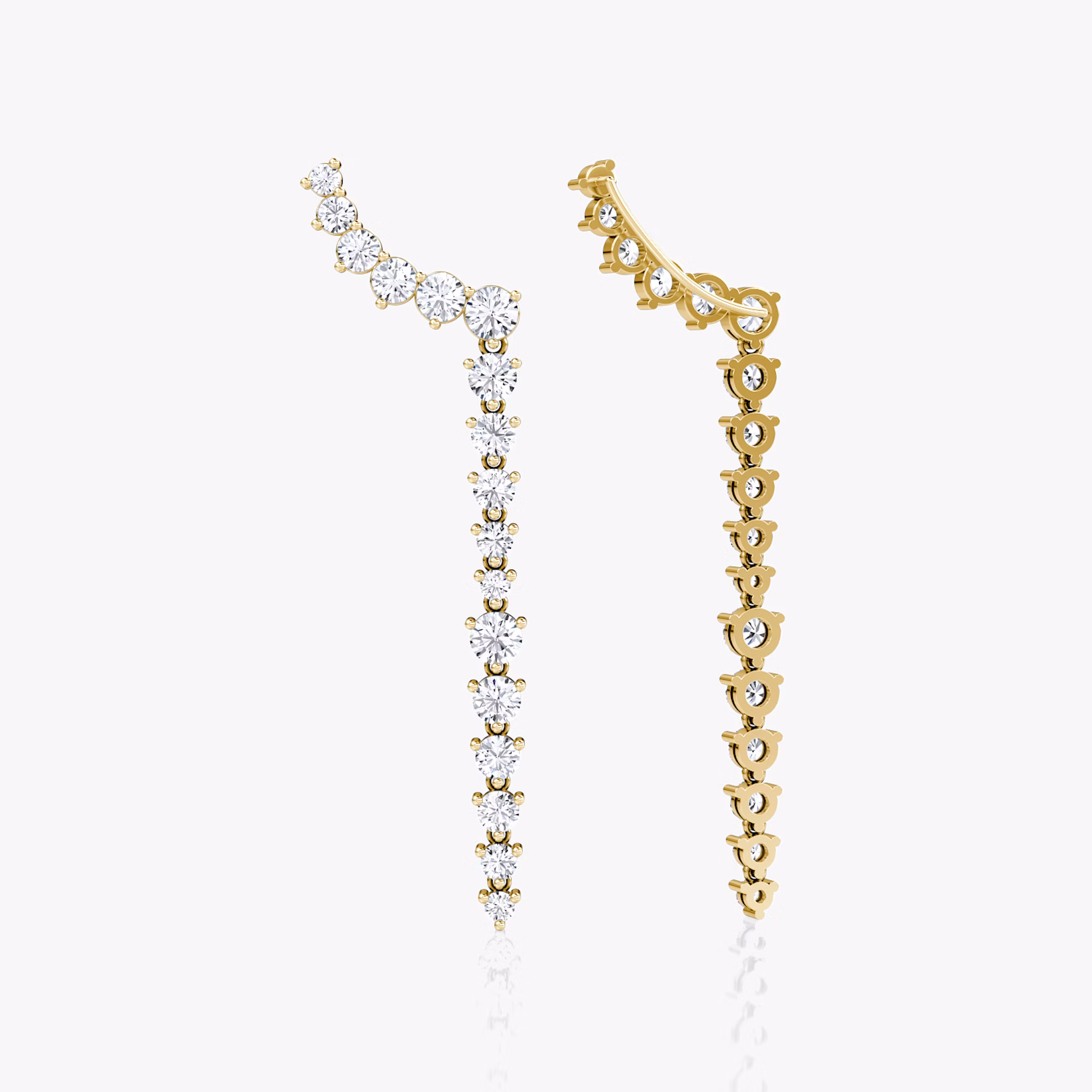 Dramatic Drop Ear Climbers | Round Brilliant | 14k | Yellow Gold