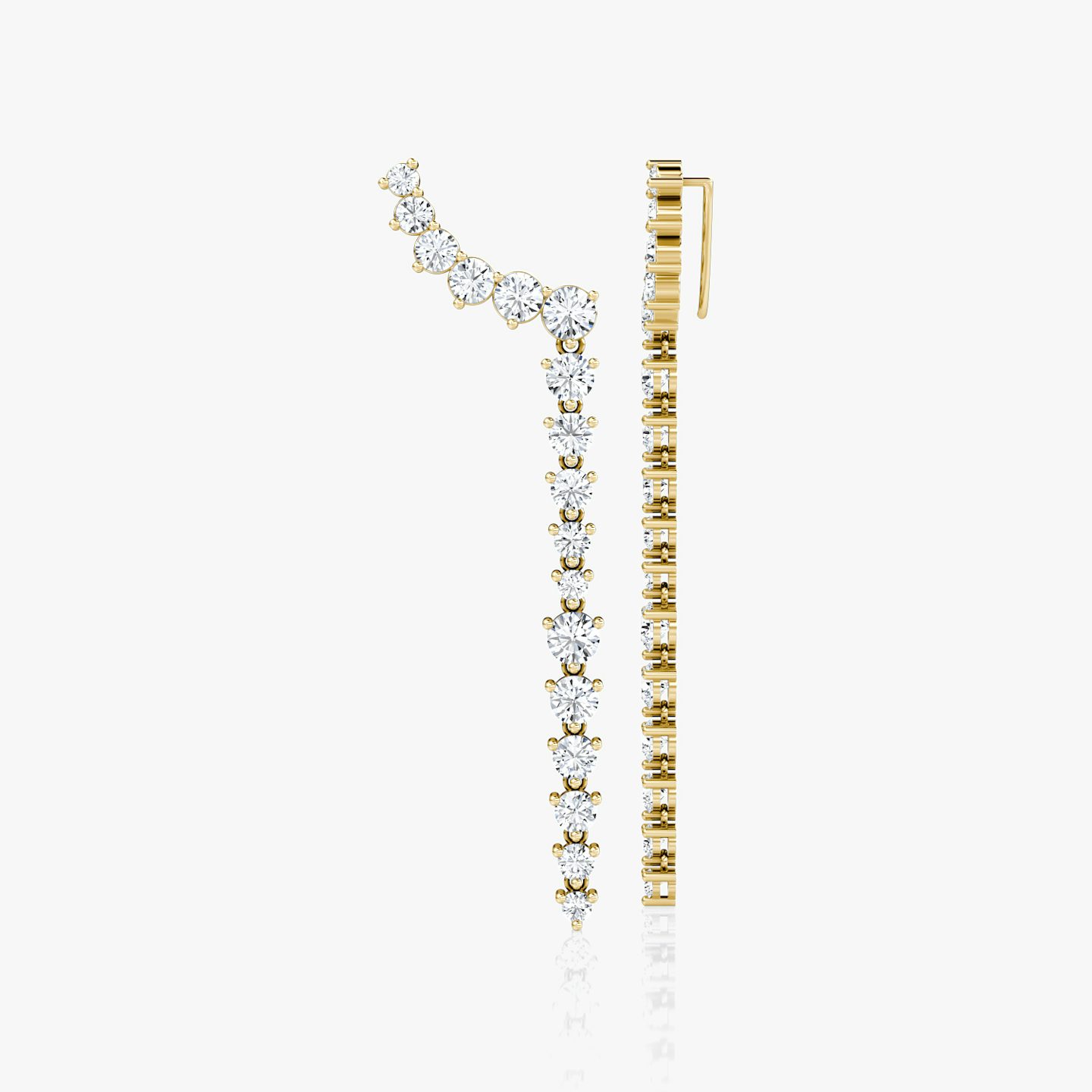 Dramatic Drop Ear Climbers | Round Brilliant | 14k | Yellow Gold