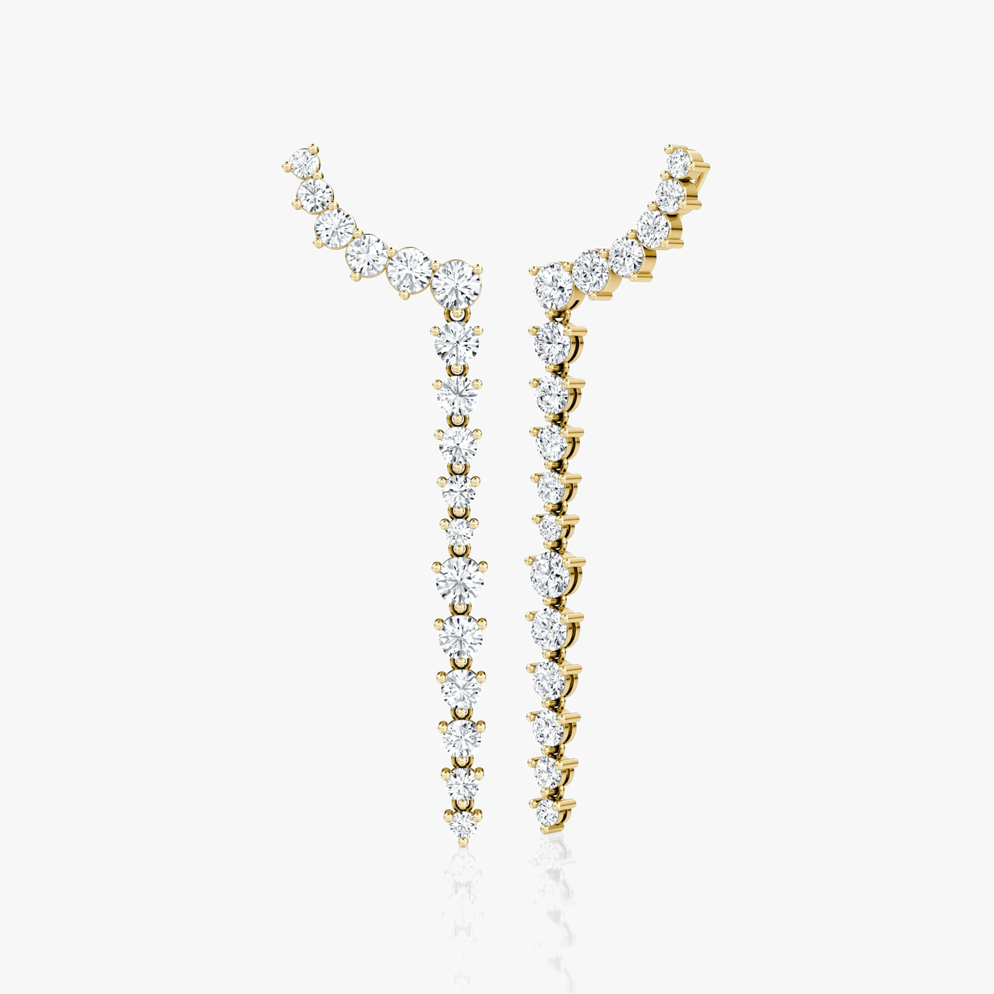 Dramatic Drop Ear Climbers | Round Brilliant | 14k | Yellow Gold