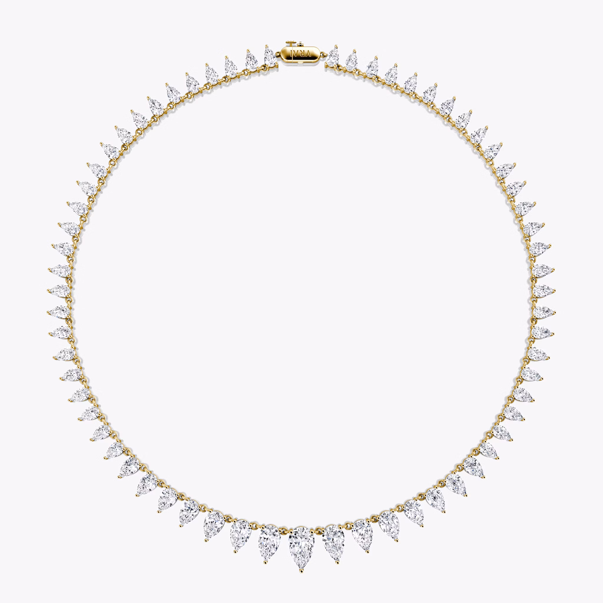 A tennis necklace in gold.