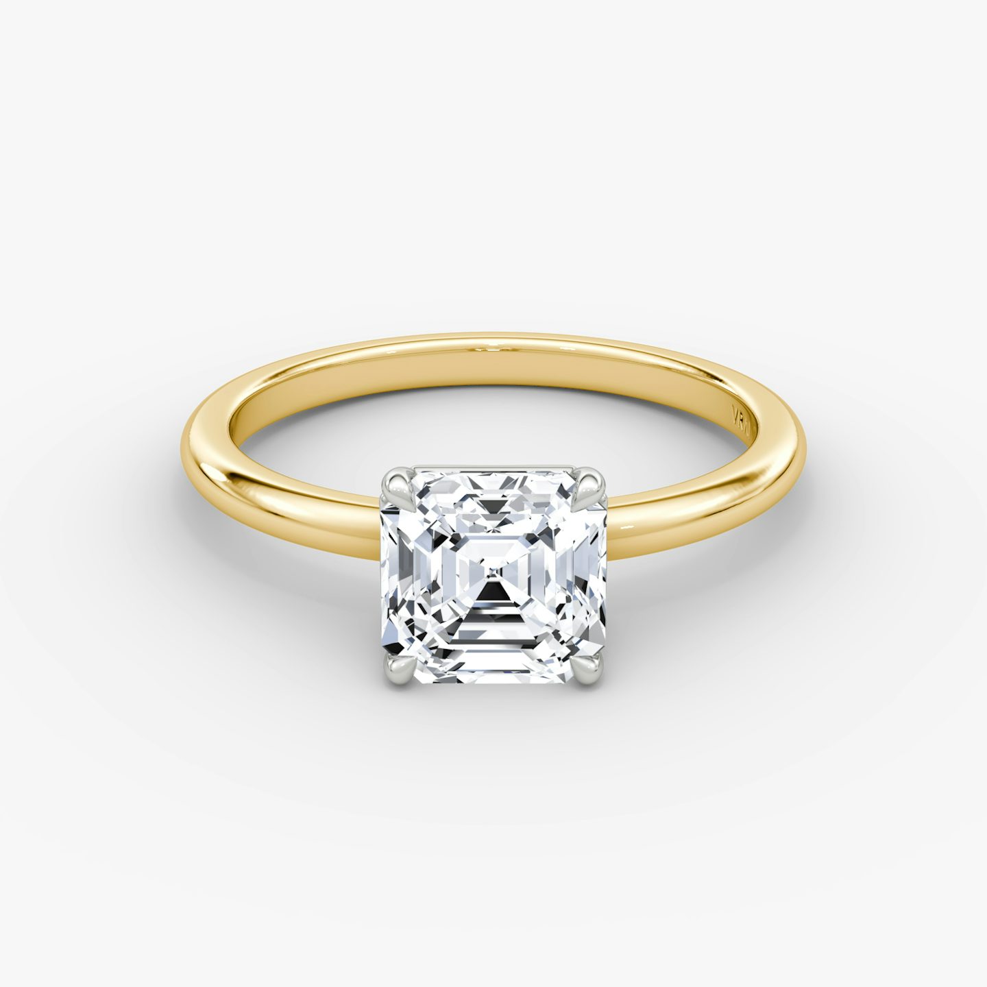 The Signature | Asscher | 18k | Yellow Gold and Platinum | bandAccent: Plain | bandWidth: standard | hiddenHalo: no | diamondOrientation: vertical | caratWeight: other