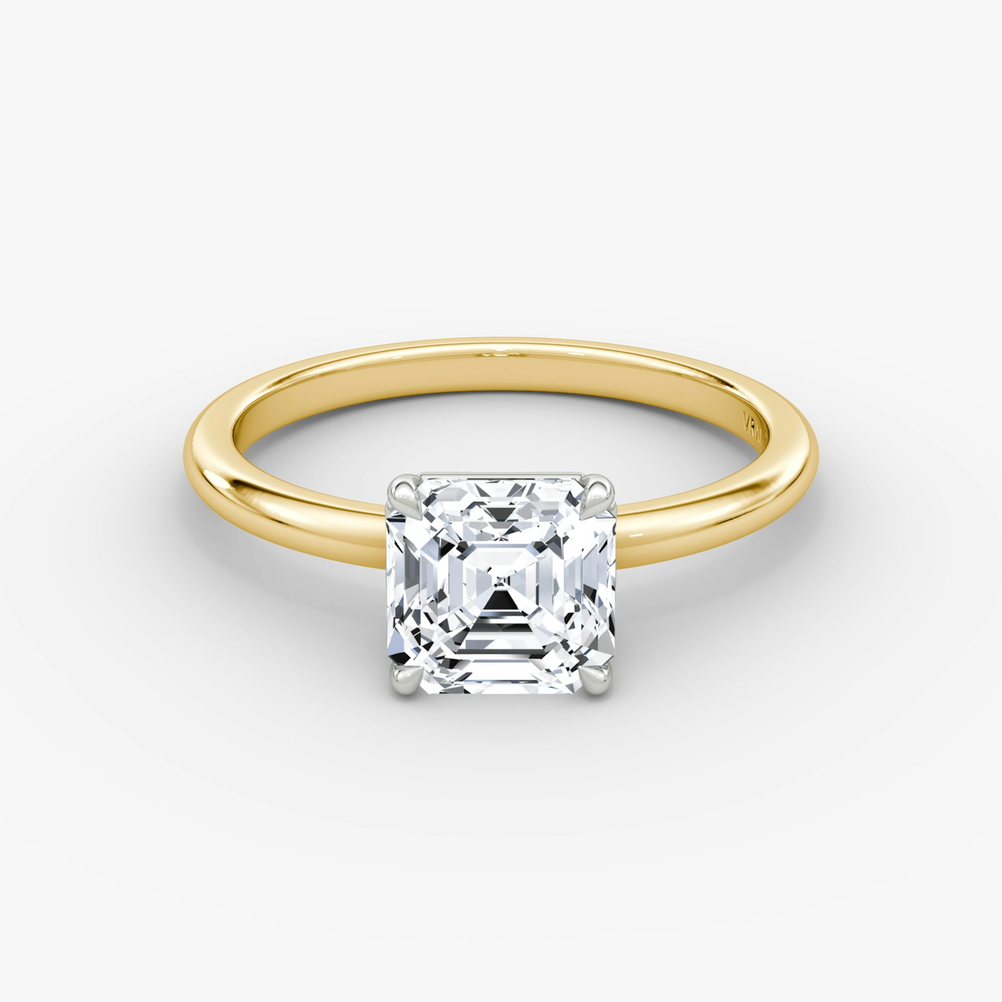 The Signature | Asscher | 18k | Yellow Gold and Platinum | bandAccent: Plain | bandWidth: standard | hiddenHalo: no | diamondOrientation: vertical | caratWeight: other