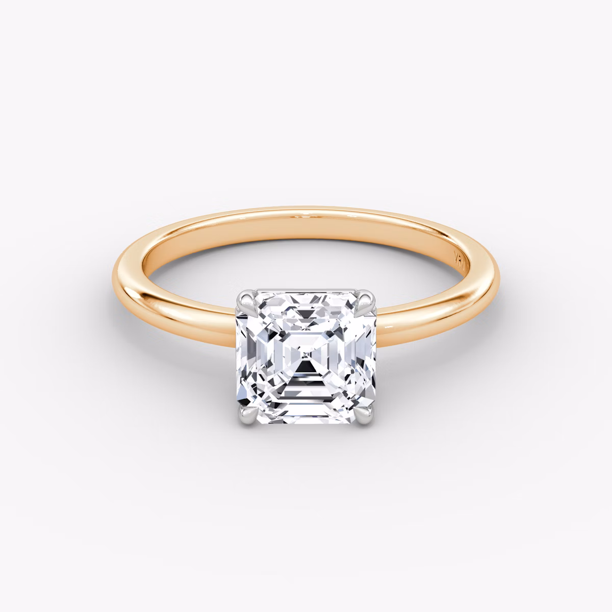 The Signature | Asscher | 14k | Rose Gold and Platinum | bandAccent: Plain | bandWidth: standard | hiddenHalo: no | diamondOrientation: vertical | caratWeight: other