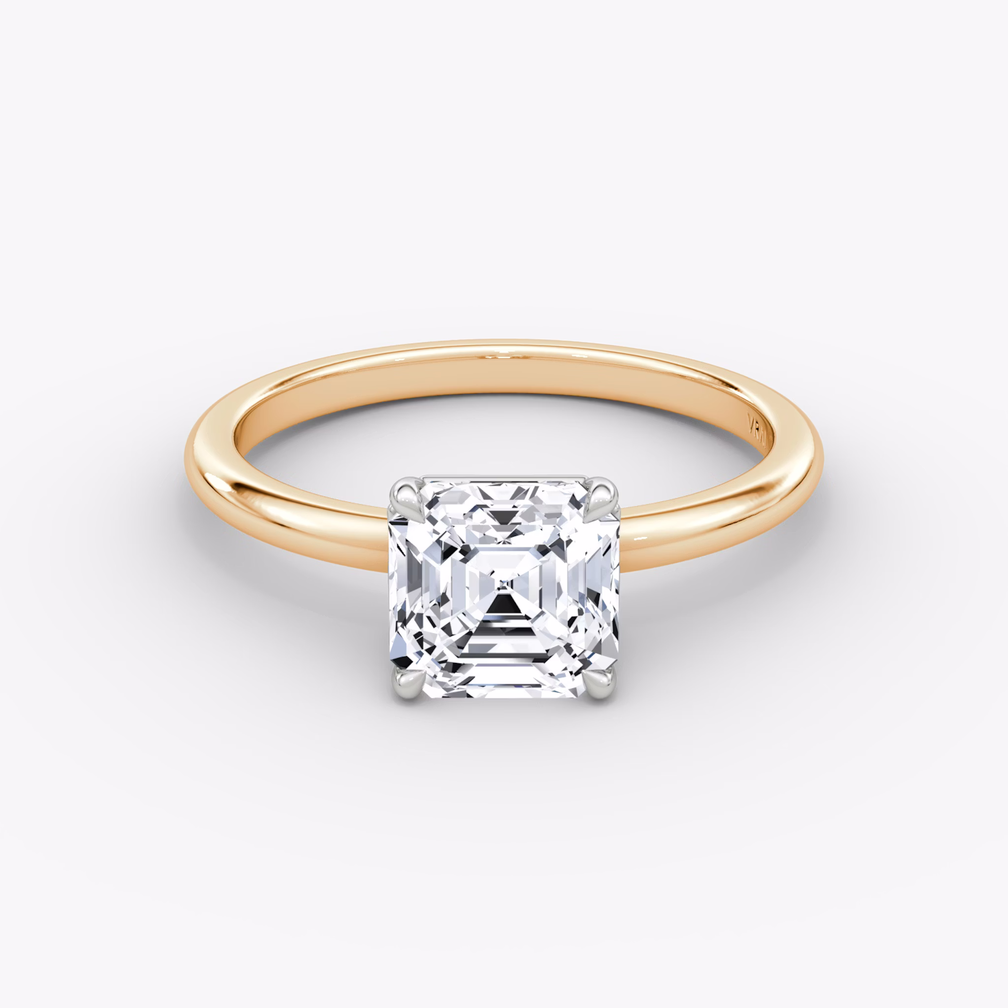 Anillo de compromiso Signature | Asscher | 14k | Oro rosa y platino | bandAccent: Simple | bandWidth: standard | hiddenHalo: no | diamondOrientation: horizontal | caratWeight: other