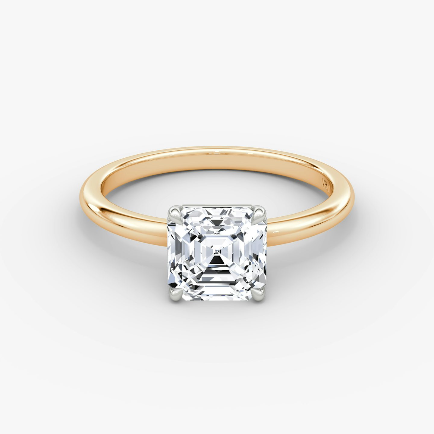 The Signature | Asscher | 14k | Rose Gold and Platinum | bandAccent: Plain | bandWidth: standard | hiddenHalo: no | diamondOrientation: vertical | caratWeight: other