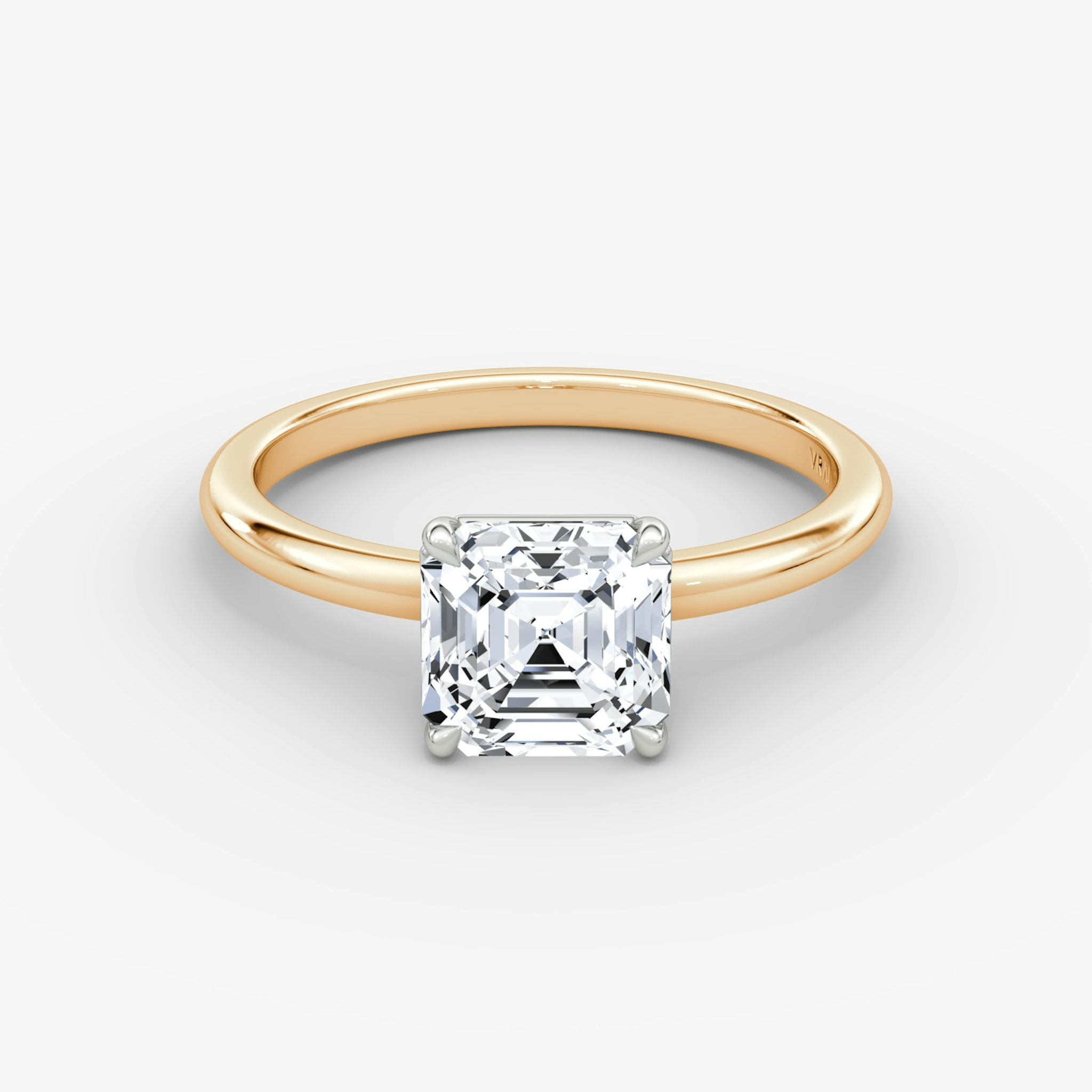 Anillo de compromiso Signature | Asscher | 14k | Oro rosa y platino | bandAccent: Simple | bandWidth: standard | hiddenHalo: no | diamondOrientation: horizontal | caratWeight: other