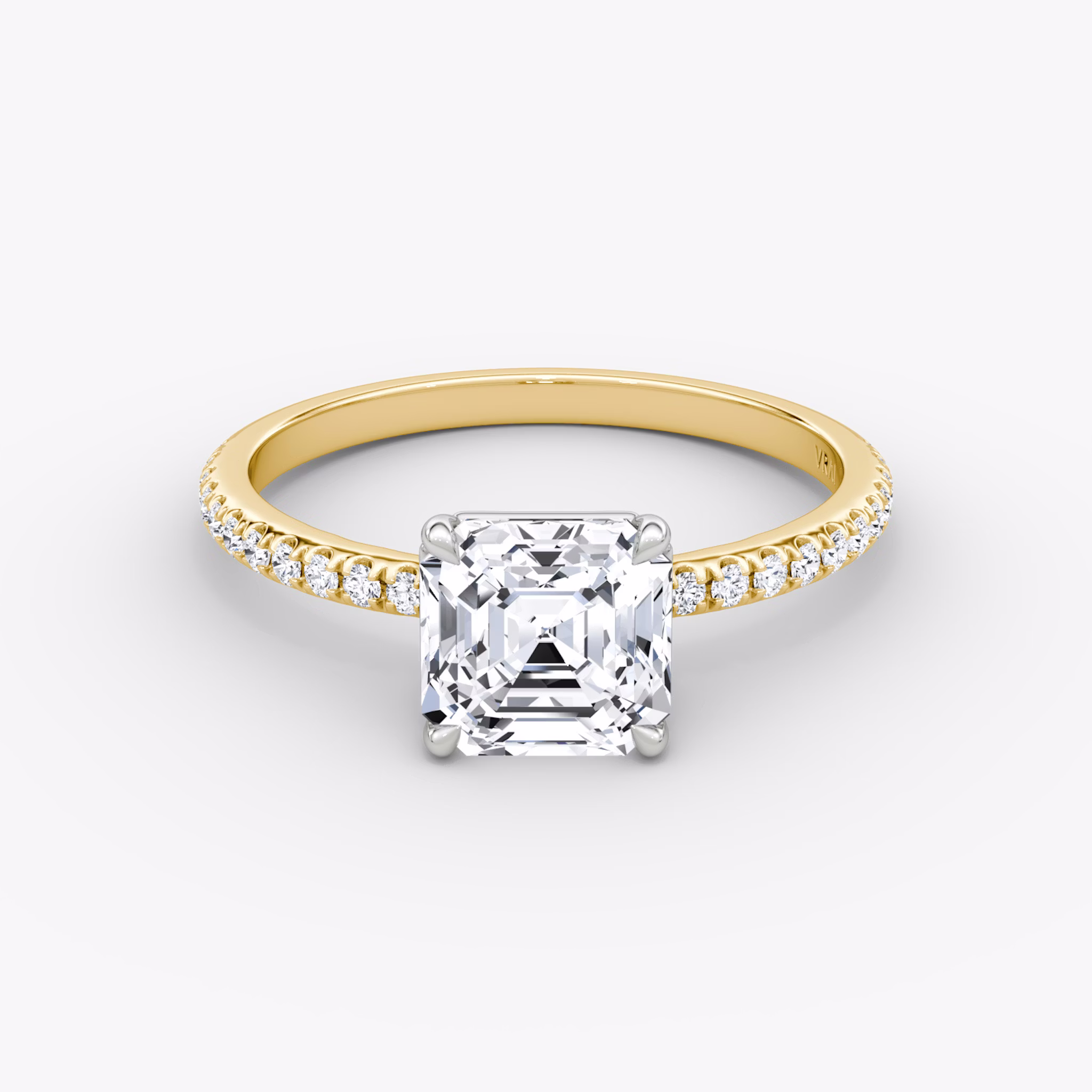 The Signature | Asscher | 18k | Yellow Gold and Platinum | bandAccent: Pavé | bandWidth: standard | hiddenHalo: no | diamondOrientation: vertical | caratWeight: other
