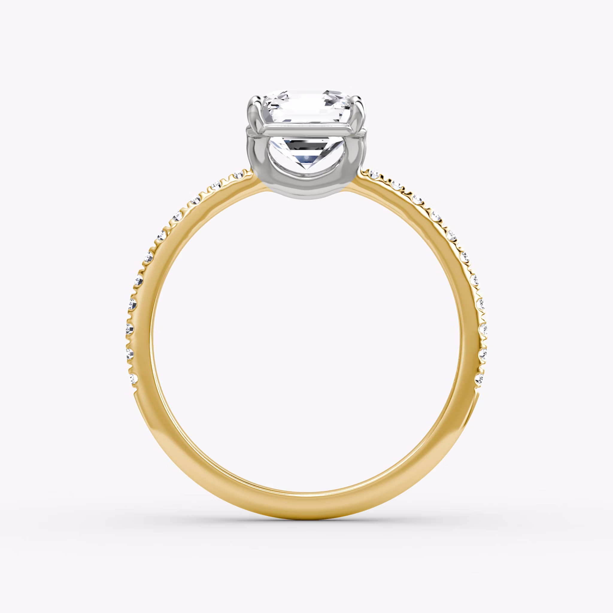 The Signature | Asscher | 18k | Yellow Gold and Platinum | bandAccent: Pavé | bandWidth: standard | hiddenHalo: no | diamondOrientation: vertical | caratWeight: other
