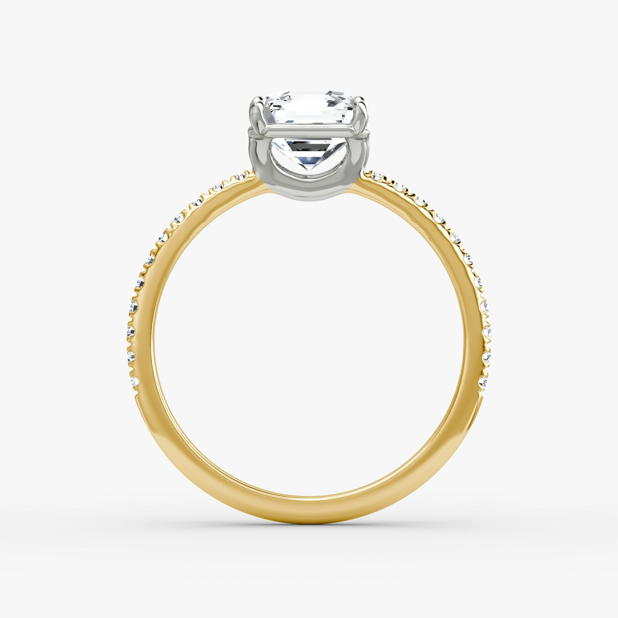 The Signature | Asscher | 18k | Yellow Gold and Platinum | bandAccent: Pavé | bandWidth: standard | hiddenHalo: no | diamondOrientation: vertical | caratWeight: other