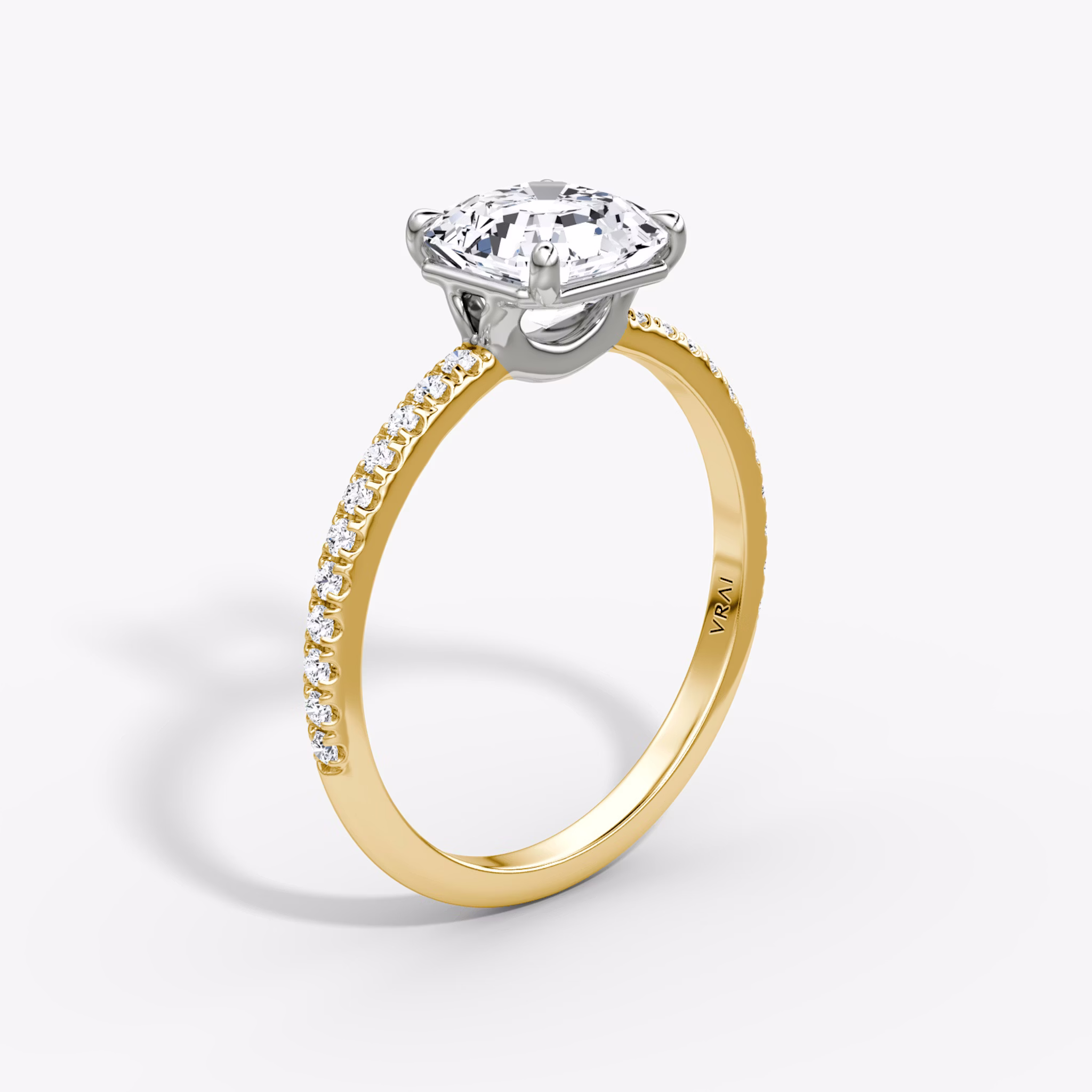 The Signature | Asscher | 18k | Yellow Gold and Platinum | bandAccent: Pavé | bandWidth: standard | hiddenHalo: no | diamondOrientation: vertical | caratWeight: other