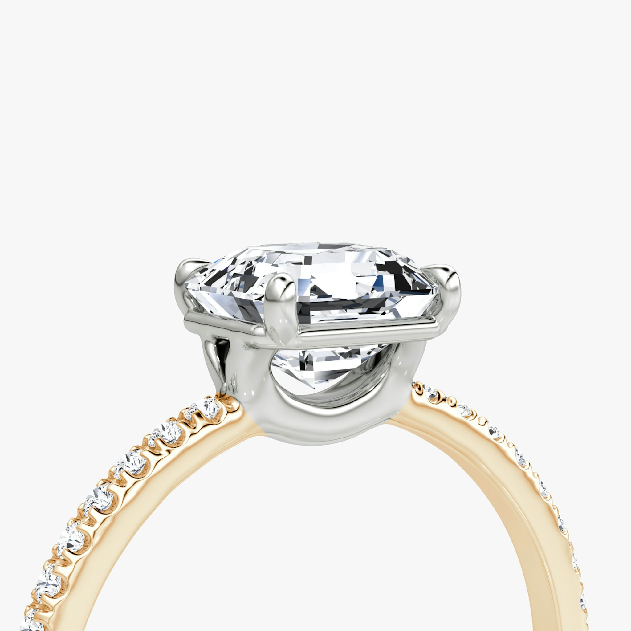 The Signature | Asscher | 14k | Rose Gold and Platinum | bandAccent: Pavé | bandWidth: standard | hiddenHalo: no | diamondOrientation: vertical | caratWeight: other