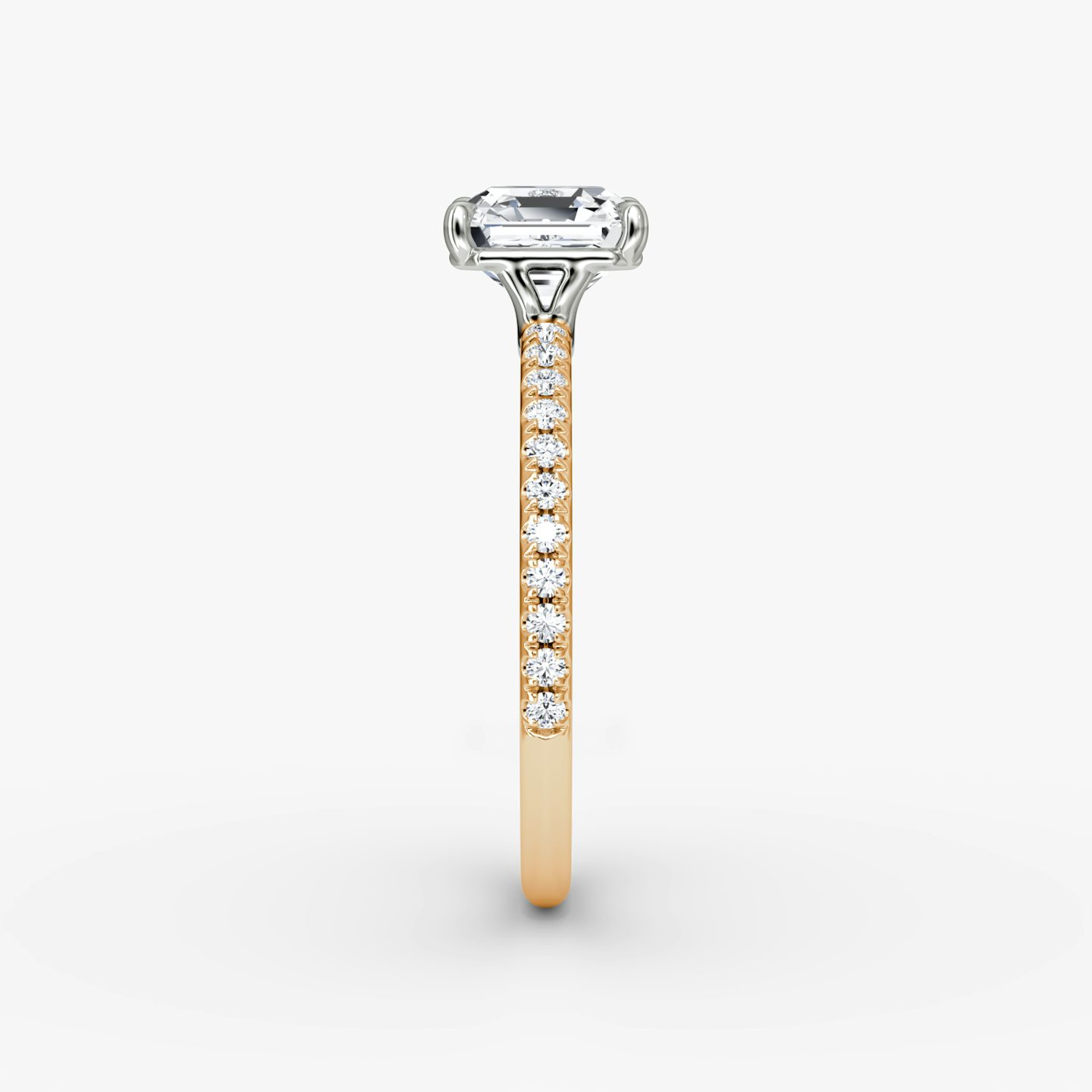 The Signature | Asscher | 14k | Rose Gold and Platinum | bandAccent: Pavé | bandWidth: standard | hiddenHalo: no | diamondOrientation: vertical | caratWeight: other