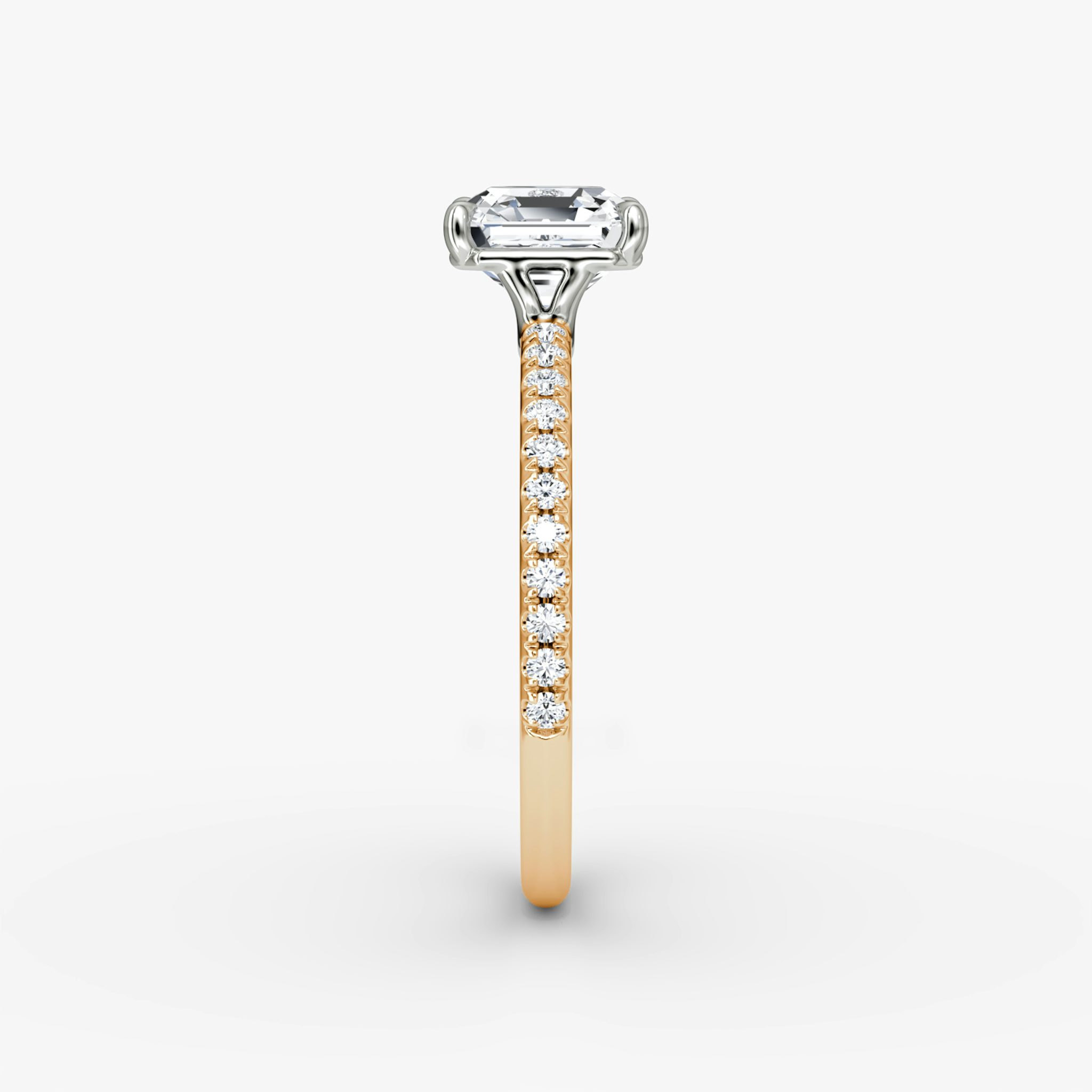 The Signature | Asscher | 14k | Rose Gold and Platinum | bandAccent: Pavé | bandWidth: standard | hiddenHalo: no | diamondOrientation: vertical | caratWeight: other