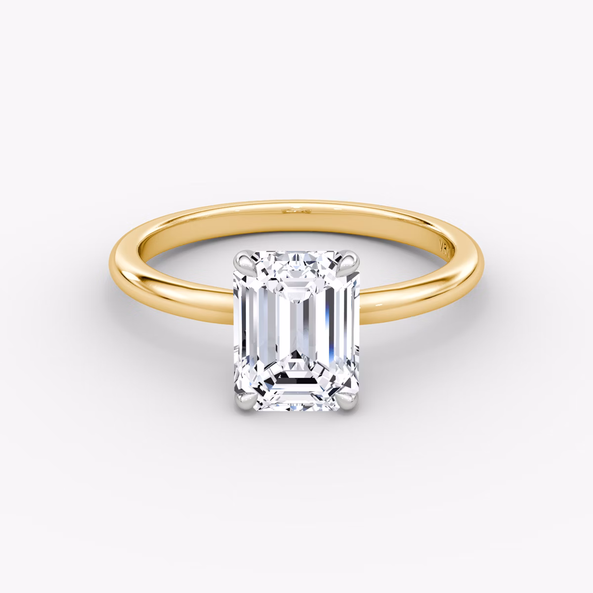 The Signature | Emerald | 18k | Yellow Gold and Platinum | bandAccent: Plain | bandWidth: standard | hiddenHalo: no | diamondOrientation: vertical | caratWeight: other