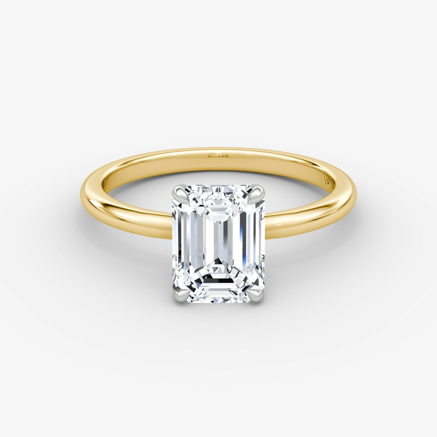 The Signature | Emerald | 18k | Yellow Gold and Platinum | bandAccent: Plain | bandWidth: standard | hiddenHalo: no | diamondOrientation: vertical | caratWeight: other