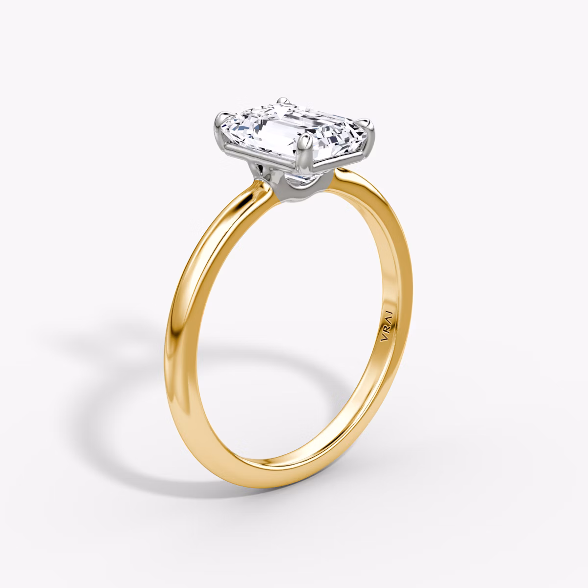 The Signature | Emerald | 18k | Yellow Gold and Platinum | bandAccent: Plain | bandWidth: standard | hiddenHalo: no | diamondOrientation: vertical | caratWeight: other