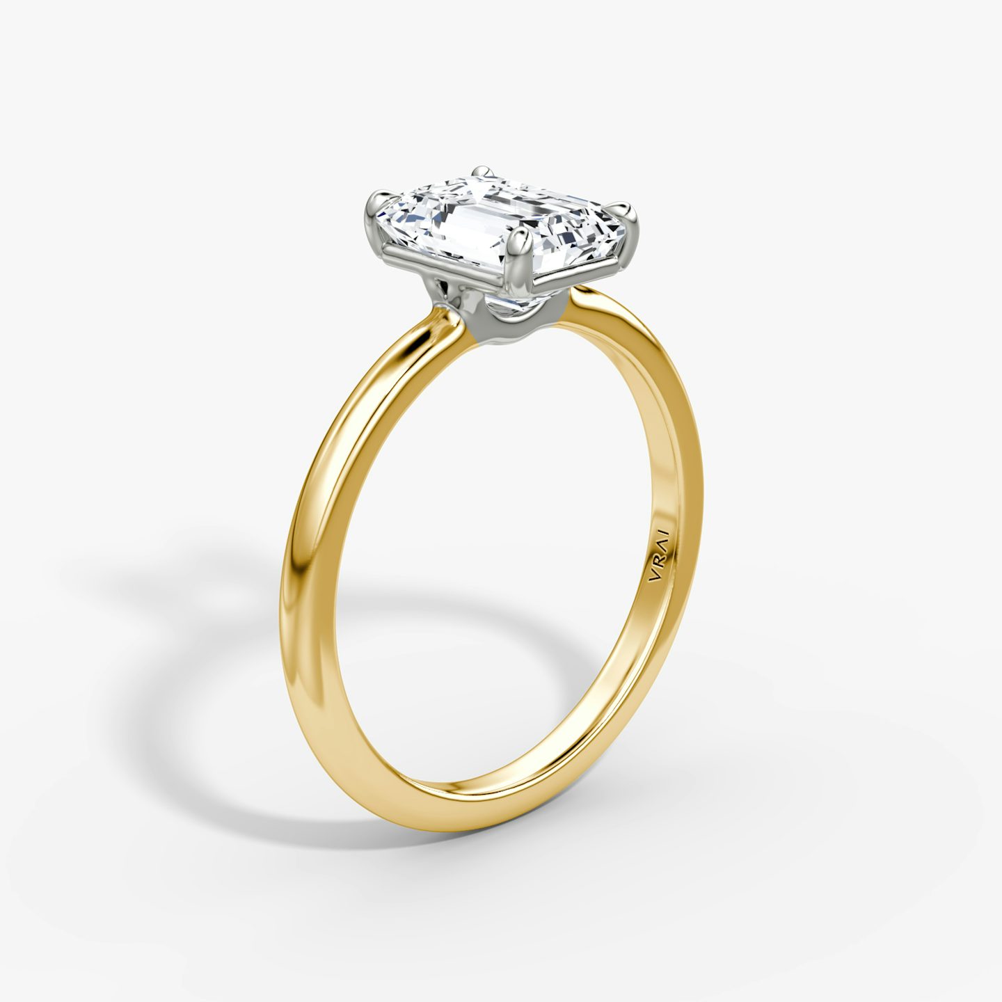 The Signature | Emerald | 18k | Yellow Gold and Platinum | bandAccent: Plain | bandWidth: standard | hiddenHalo: no | diamondOrientation: vertical | caratWeight: other