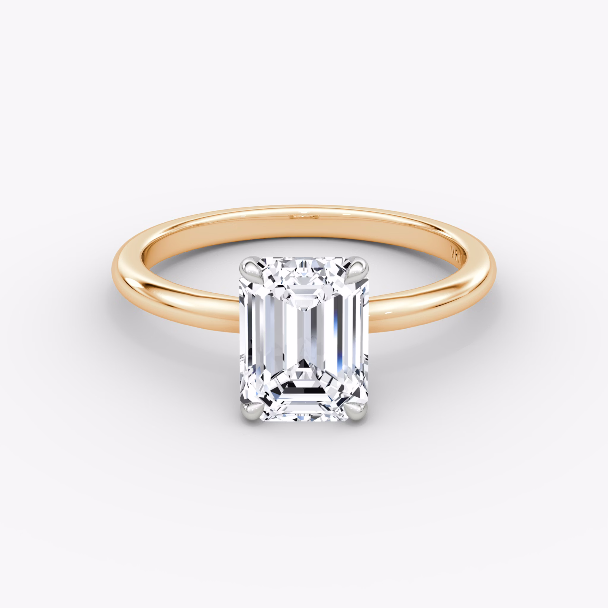 The Signature | Emerald | 14k | Rose Gold and Platinum | bandAccent: Plain | bandWidth: standard | hiddenHalo: no | diamondOrientation: vertical | caratWeight: other