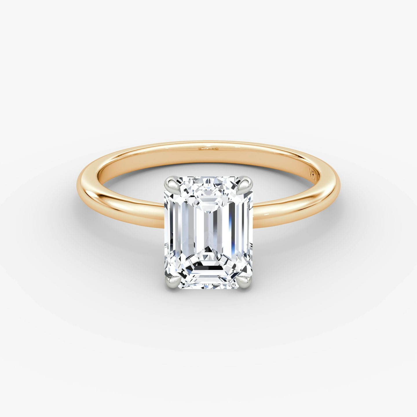 The Signature | Emerald | 14k | Rose Gold and Platinum | bandAccent: Plain | bandWidth: standard | hiddenHalo: no | diamondOrientation: vertical | caratWeight: other