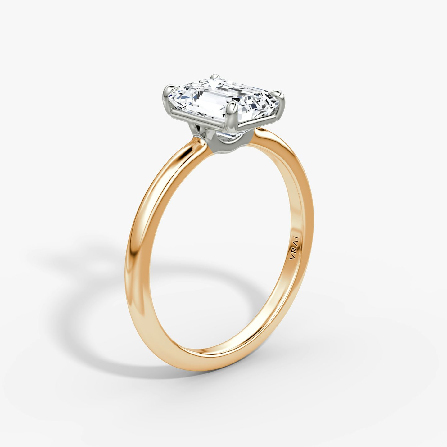 The Signature | Emerald | 14k | Rose Gold and Platinum | bandAccent: Plain | bandWidth: standard | hiddenHalo: no | diamondOrientation: vertical | caratWeight: other