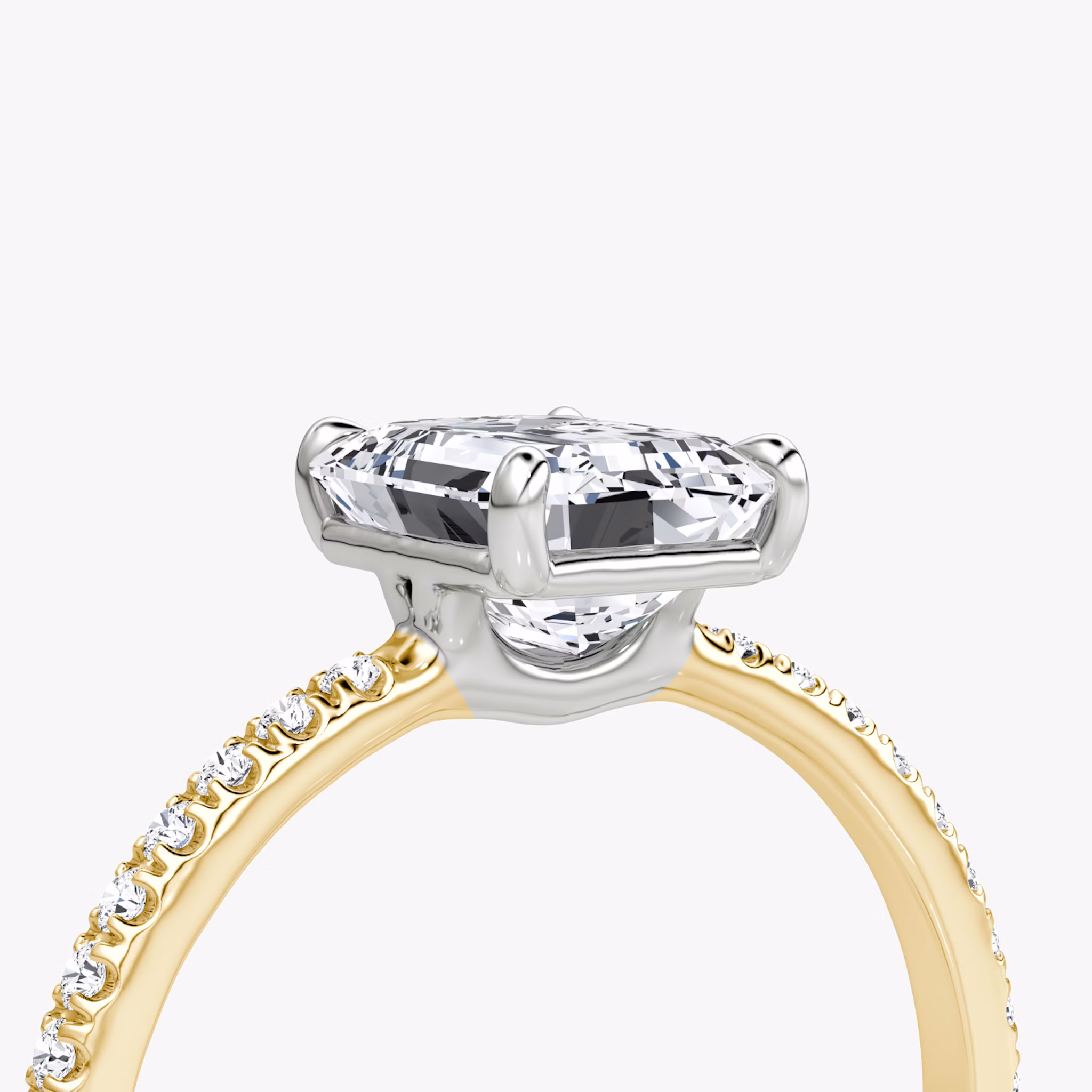 The Signature | Emerald | 18k | Yellow Gold and Platinum | bandAccent: Pavé | bandWidth: standard | hiddenHalo: no | diamondOrientation: vertical | caratWeight: other