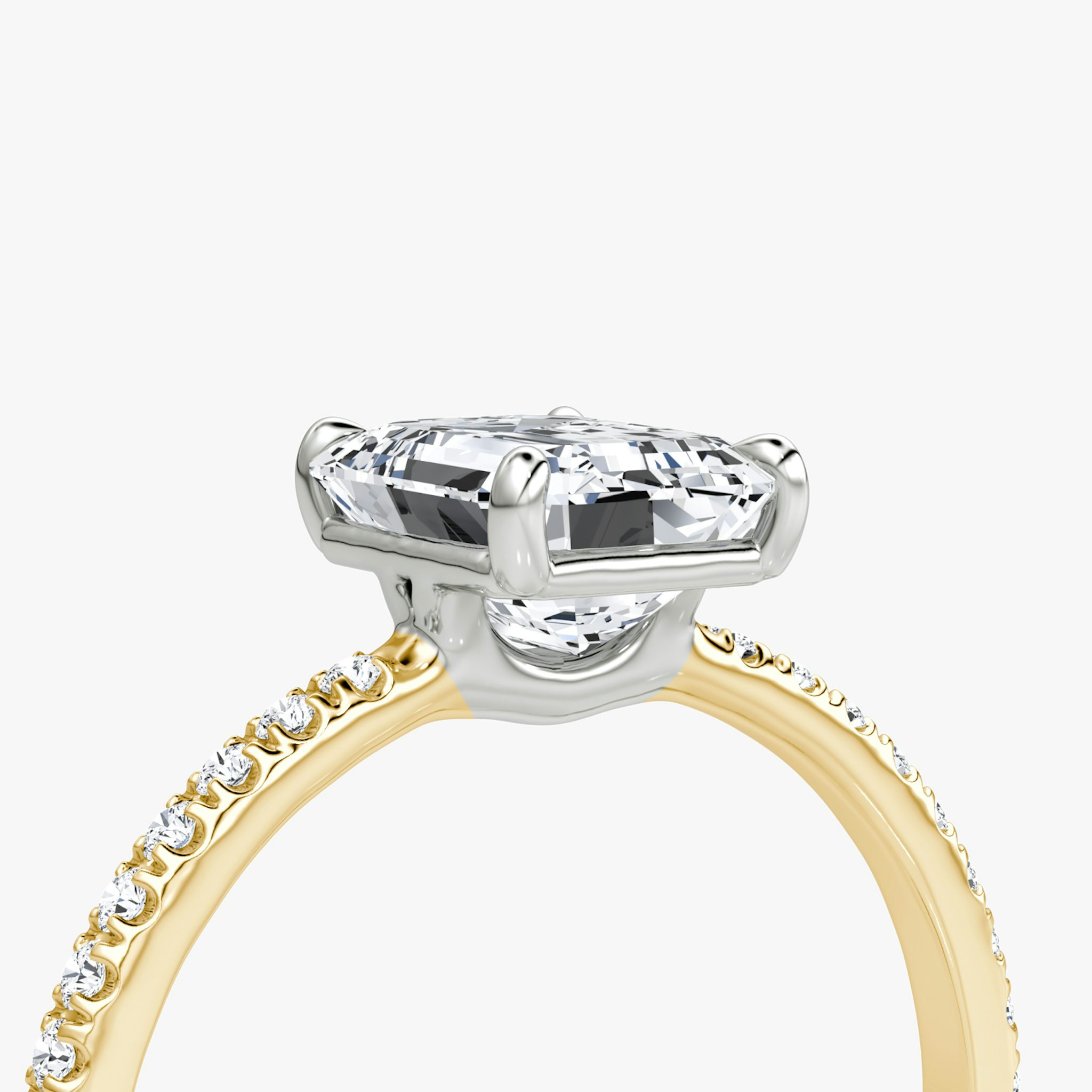 The Signature | Emerald | 18k | Yellow Gold and Platinum | bandAccent: Pavé | bandWidth: standard | hiddenHalo: no | diamondOrientation: vertical | caratWeight: other