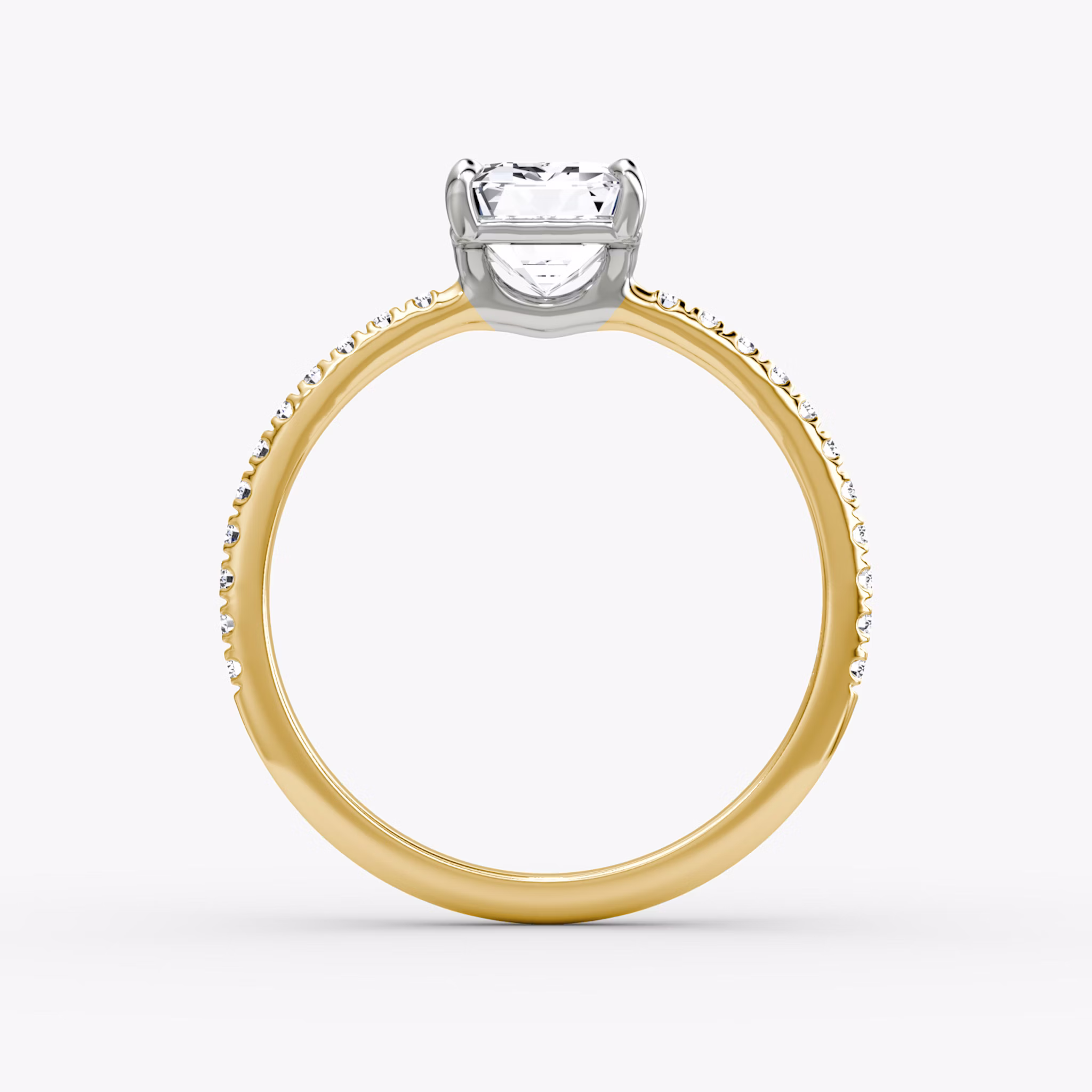 The Signature | Emerald | 18k | Yellow Gold and Platinum | bandAccent: Pavé | bandWidth: standard | hiddenHalo: no | diamondOrientation: vertical | caratWeight: other