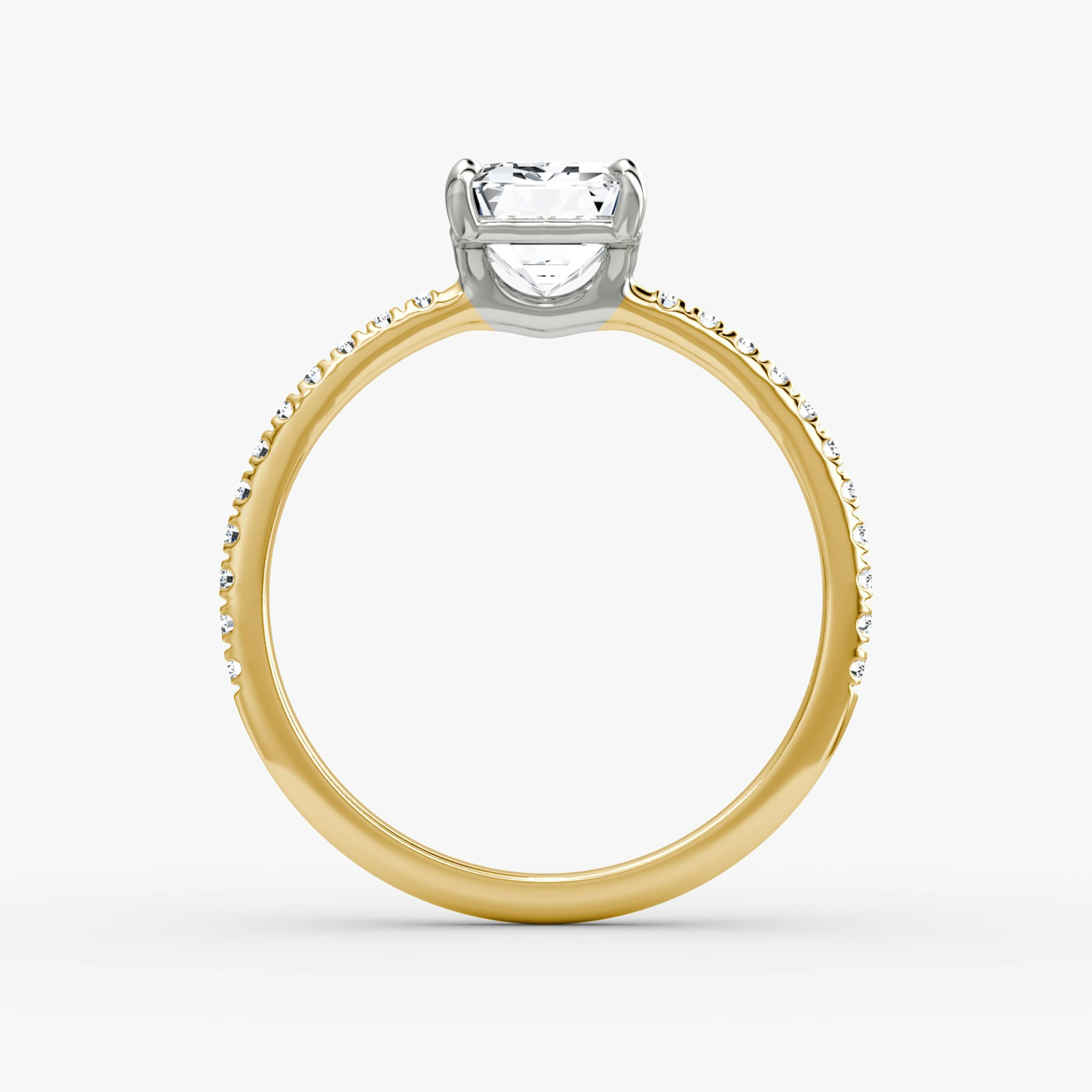 The Signature | Emerald | 18k | Yellow Gold and Platinum | bandAccent: Pavé | bandWidth: standard | hiddenHalo: no | diamondOrientation: vertical | caratWeight: other