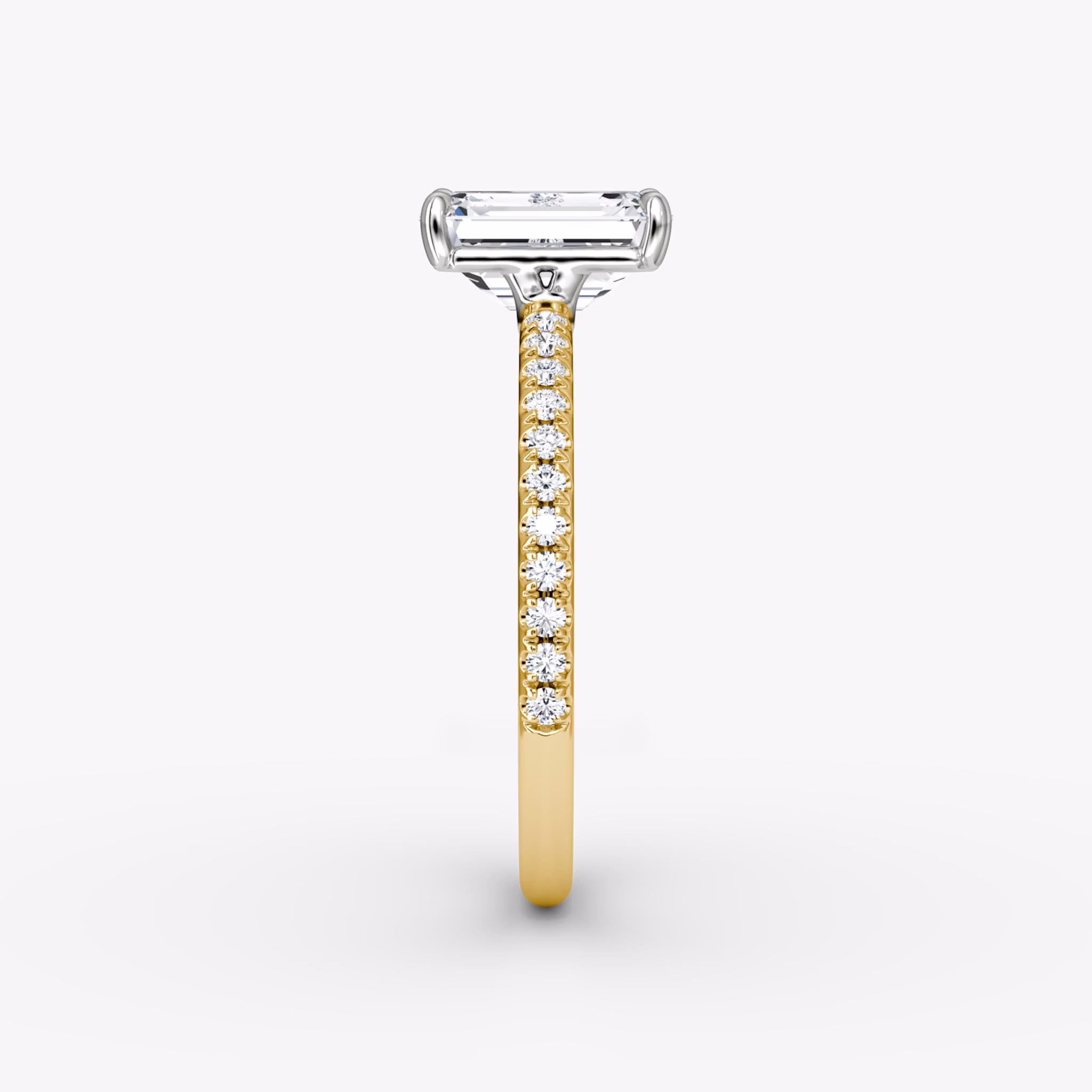 The Signature | Emerald | 18k | Yellow Gold and Platinum | bandAccent: Pavé | bandWidth: standard | hiddenHalo: no | diamondOrientation: vertical | caratWeight: other