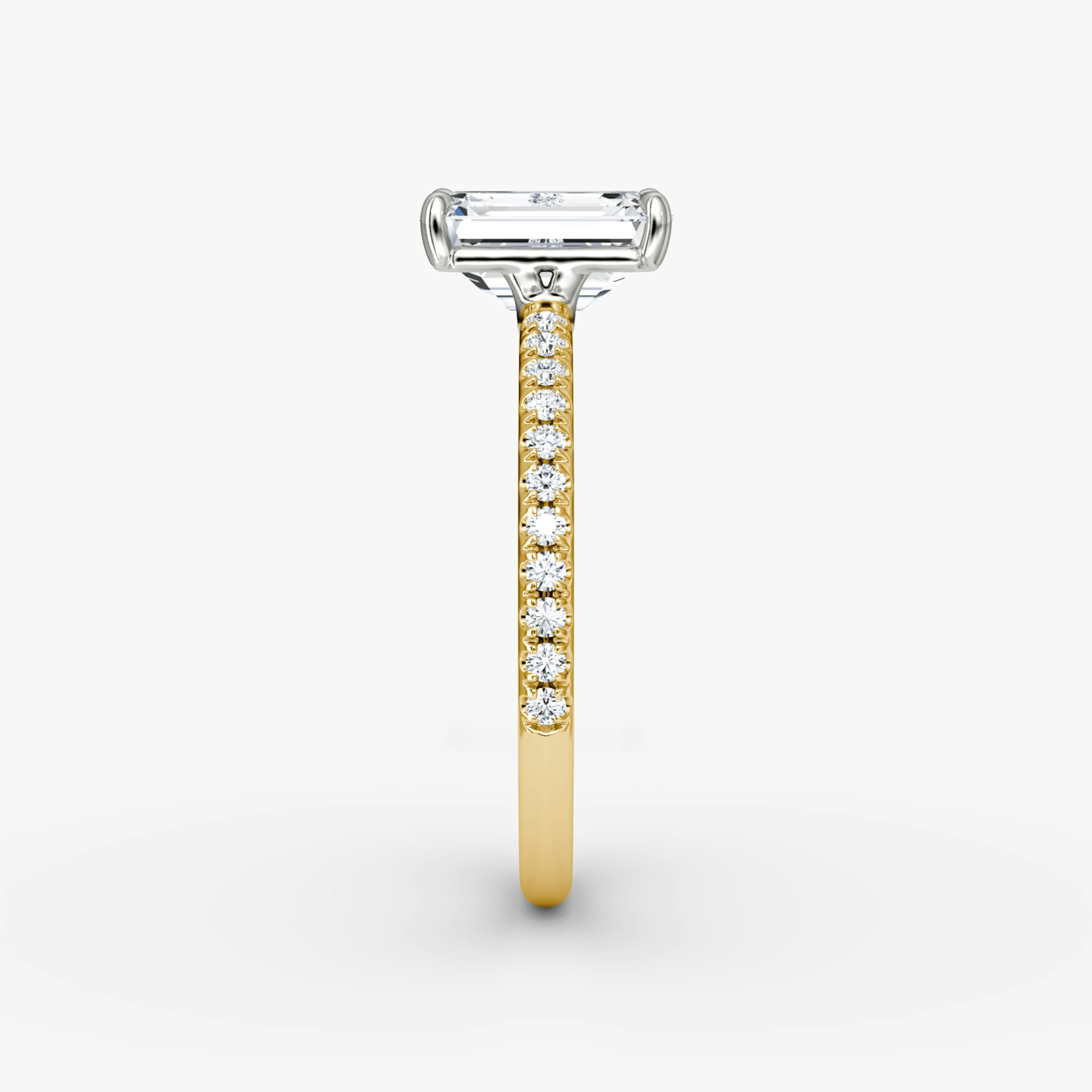 The Signature | Emerald | 18k | Yellow Gold and Platinum | bandAccent: Pavé | bandWidth: standard | hiddenHalo: no | diamondOrientation: vertical | caratWeight: other