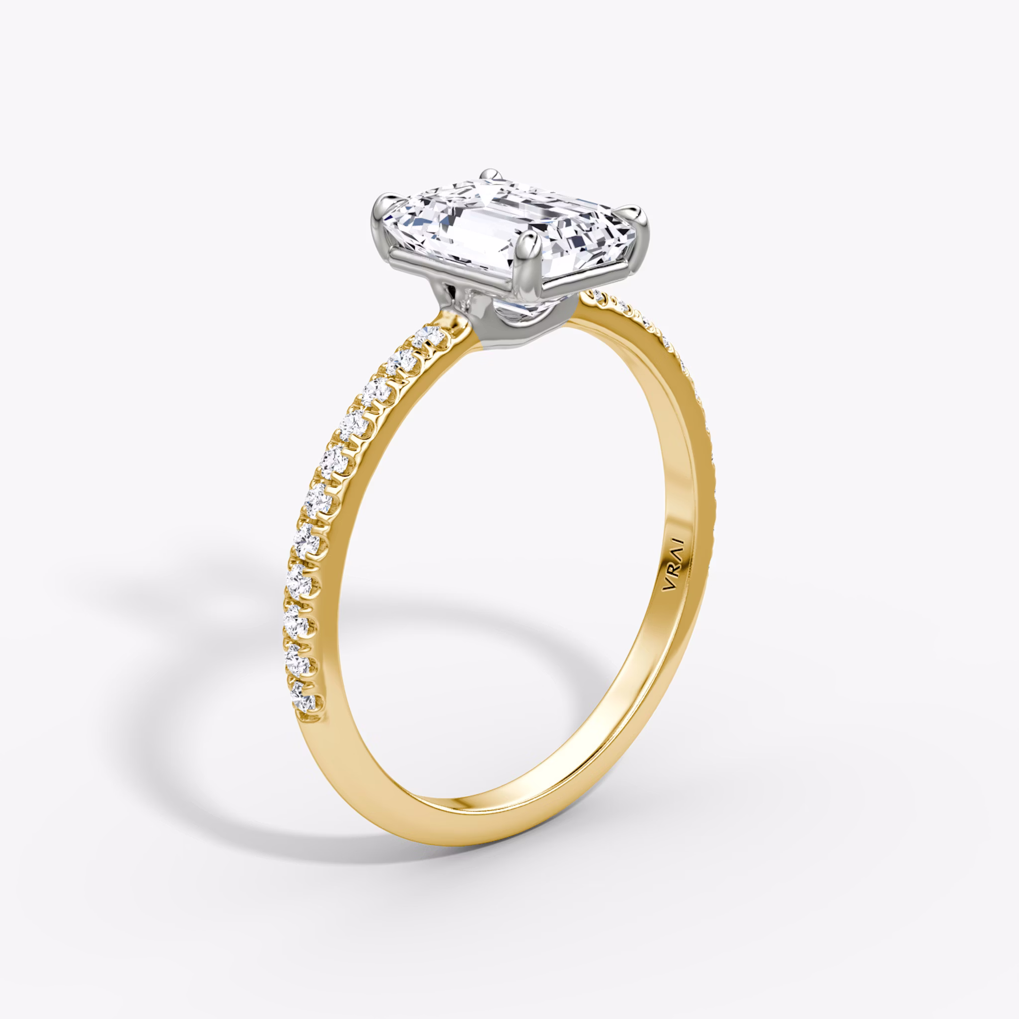 The Signature | Emerald | 18k | Yellow Gold and Platinum | bandAccent: Pavé | bandWidth: standard | hiddenHalo: no | diamondOrientation: vertical | caratWeight: other