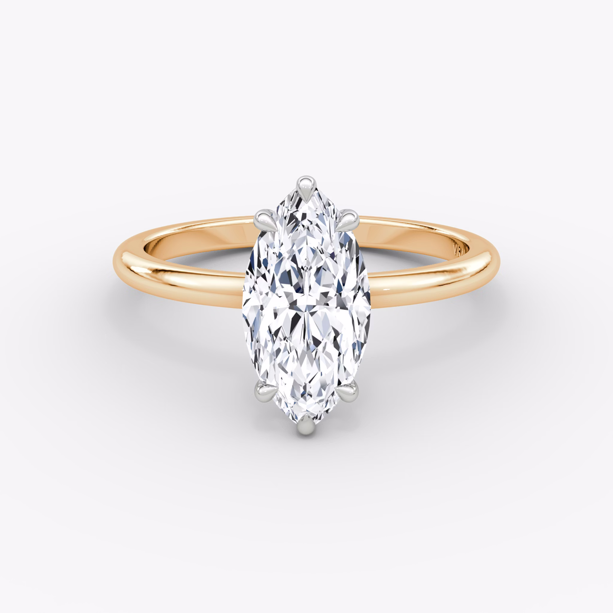 The Signature | Marquise | 14k | Rose Gold and Platinum | bandAccent: Plain | bandWidth: standard | hiddenHalo: no | diamondOrientation: vertical | caratWeight: other