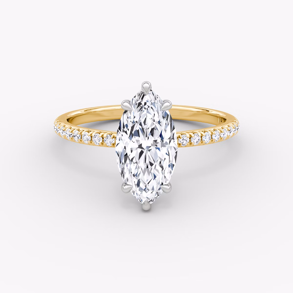 The Signature | Marquise | 18k | Yellow Gold and Platinum | bandAccent: Pavé | bandWidth: standard | hiddenHalo: no | diamondOrientation: vertical | caratWeight: other