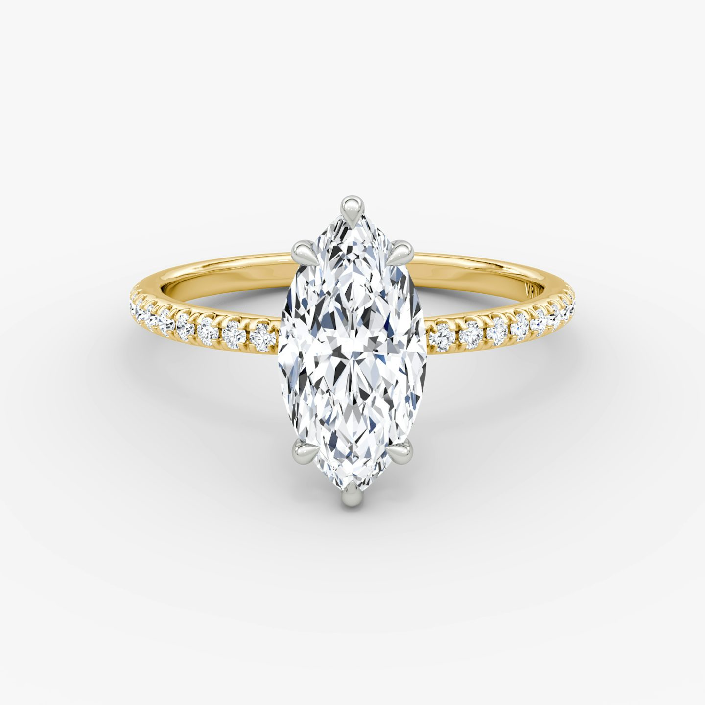 The Signature | Marquise | 18k | Yellow Gold and Platinum | bandAccent: Pavé | bandWidth: standard | hiddenHalo: no | diamondOrientation: vertical | caratWeight: other