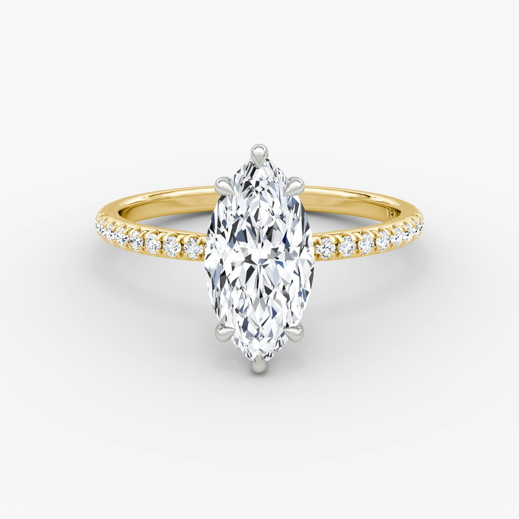 The Signature | Marquise | 18k | Yellow Gold and Platinum | bandAccent: Pavé | bandWidth: standard | hiddenHalo: no | diamondOrientation: vertical | caratWeight: other