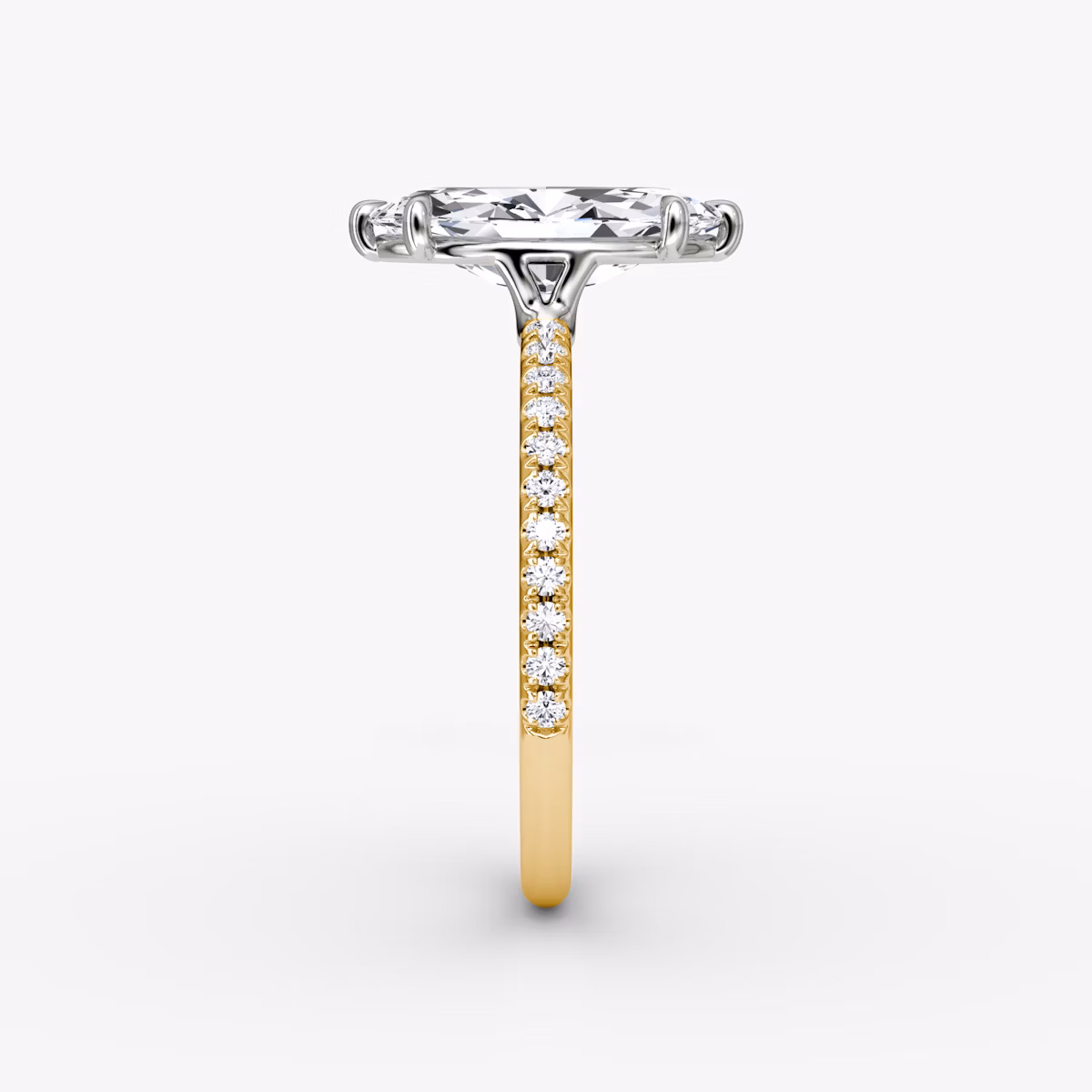 The Signature | Marquise | 18k | Yellow Gold and Platinum | bandAccent: Pavé | bandWidth: standard | hiddenHalo: no | diamondOrientation: vertical | caratWeight: other
