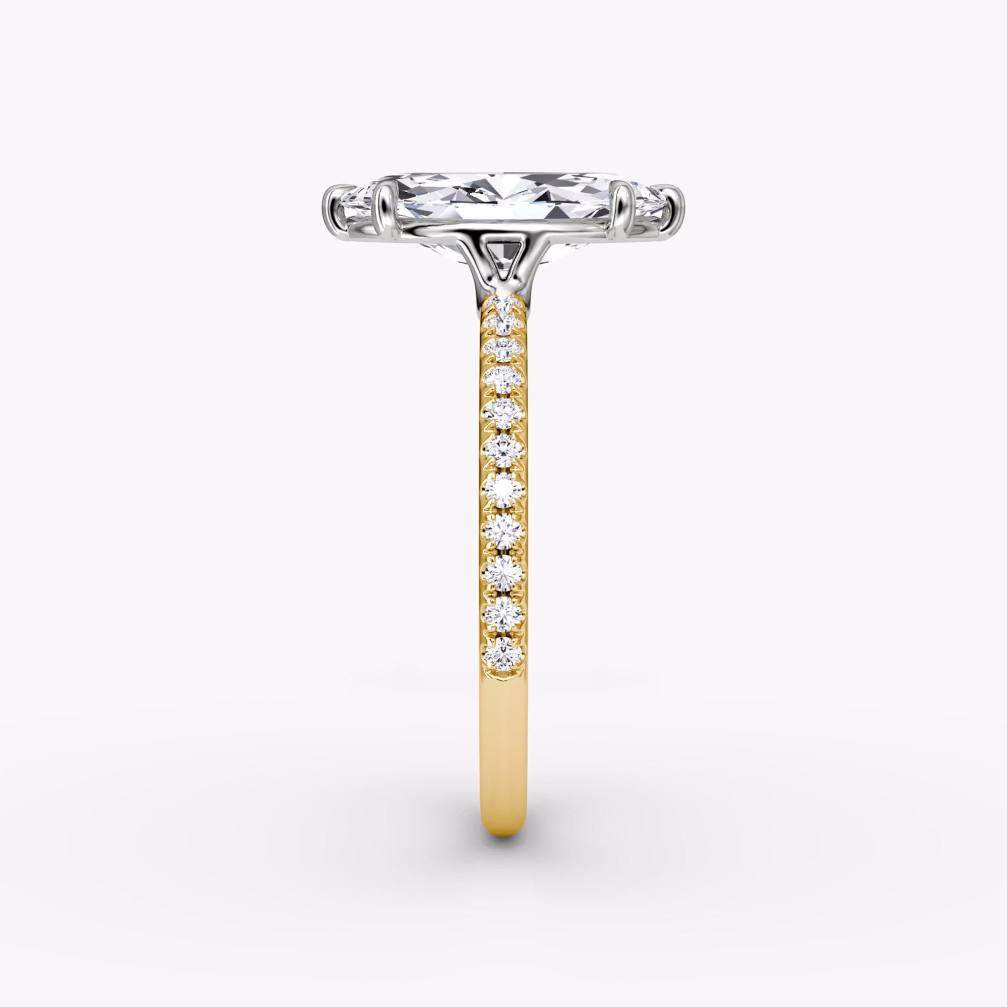 The Signature | Marquise | 18k | Yellow Gold and Platinum | bandAccent: Pavé | bandWidth: standard | hiddenHalo: no | diamondOrientation: vertical | caratWeight: other
