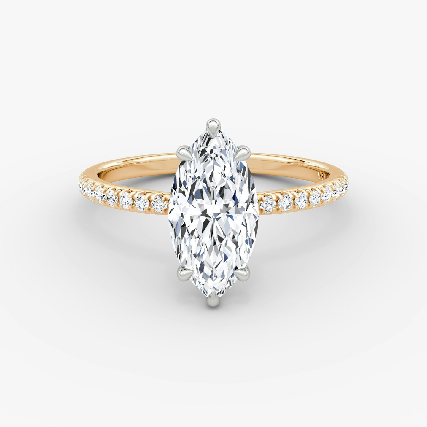 The Signature | Marquise | 14k | Rose Gold and Platinum | bandAccent: Pavé | bandWidth: standard | hiddenHalo: no | diamondOrientation: vertical | caratWeight: other