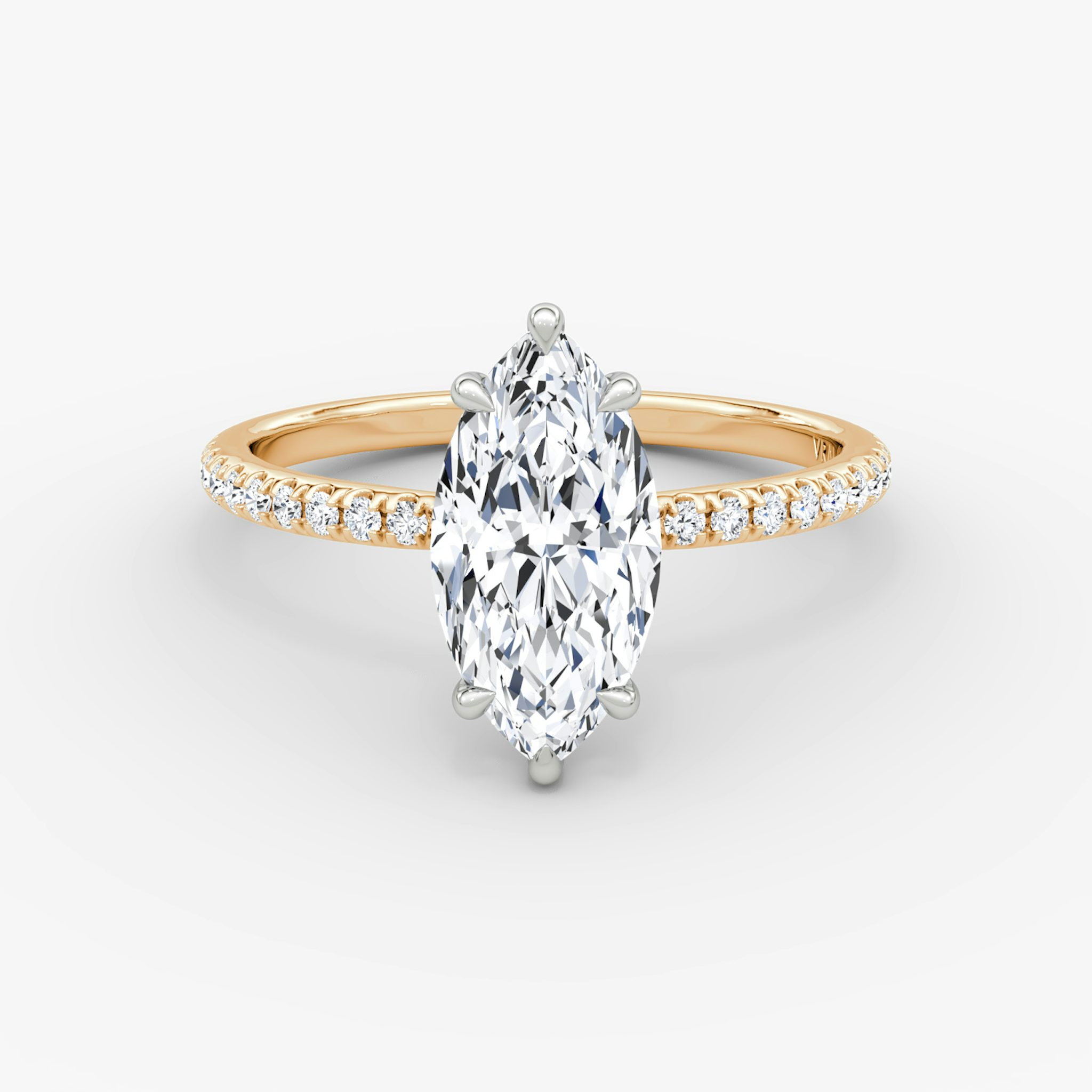 The Signature | Marquise | 14k | Rose Gold and Platinum | bandAccent: Pavé | bandWidth: standard | hiddenHalo: no | diamondOrientation: vertical | caratWeight: other