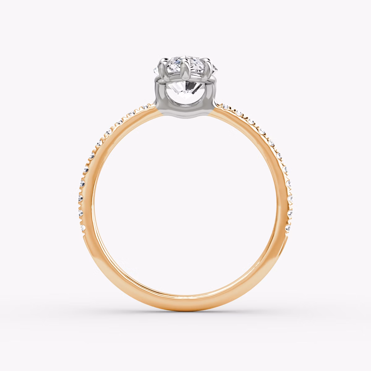 The Signature | Marquise | 14k | Rose Gold and Platinum | bandAccent: Pavé | bandWidth: standard | hiddenHalo: no | diamondOrientation: vertical | caratWeight: other